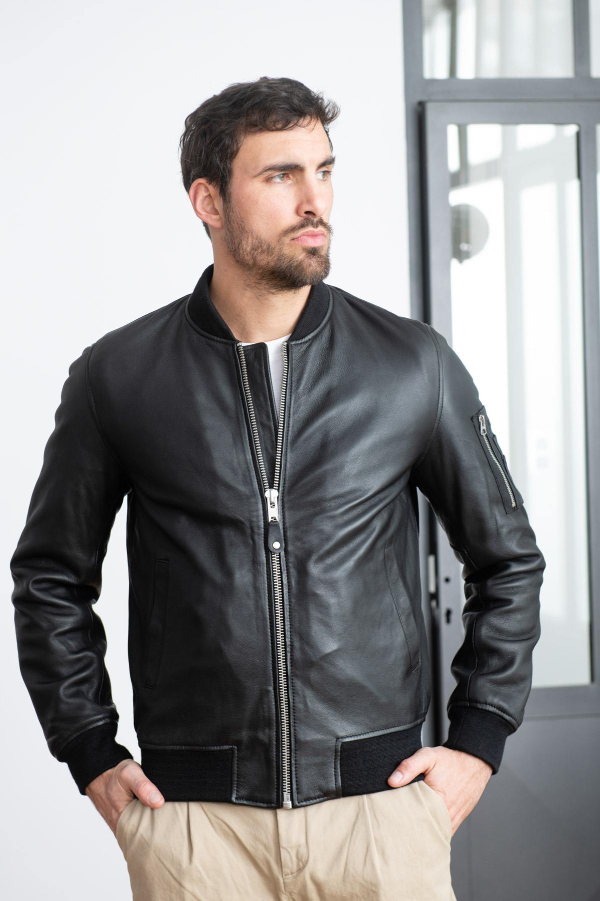 Black leather bomber - Image n°4