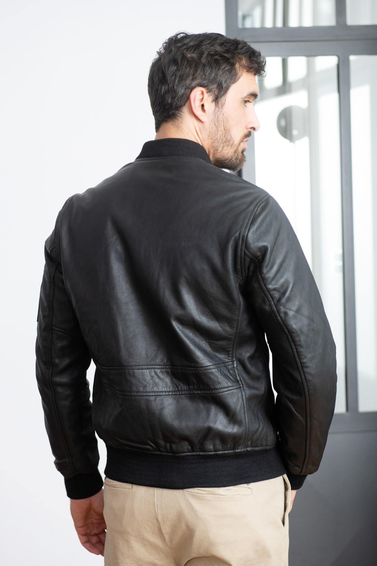 Black leather bomber - Image n°7