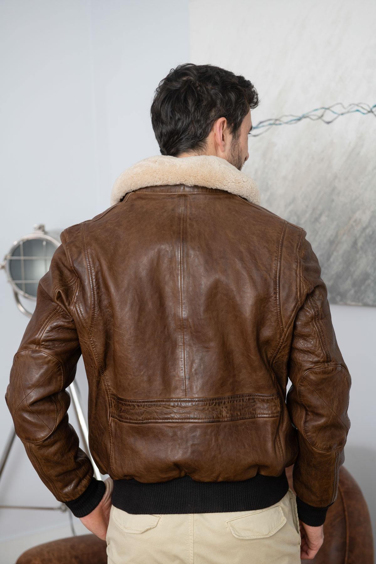 Men's brown sheepskin leather aviator - Image n°7