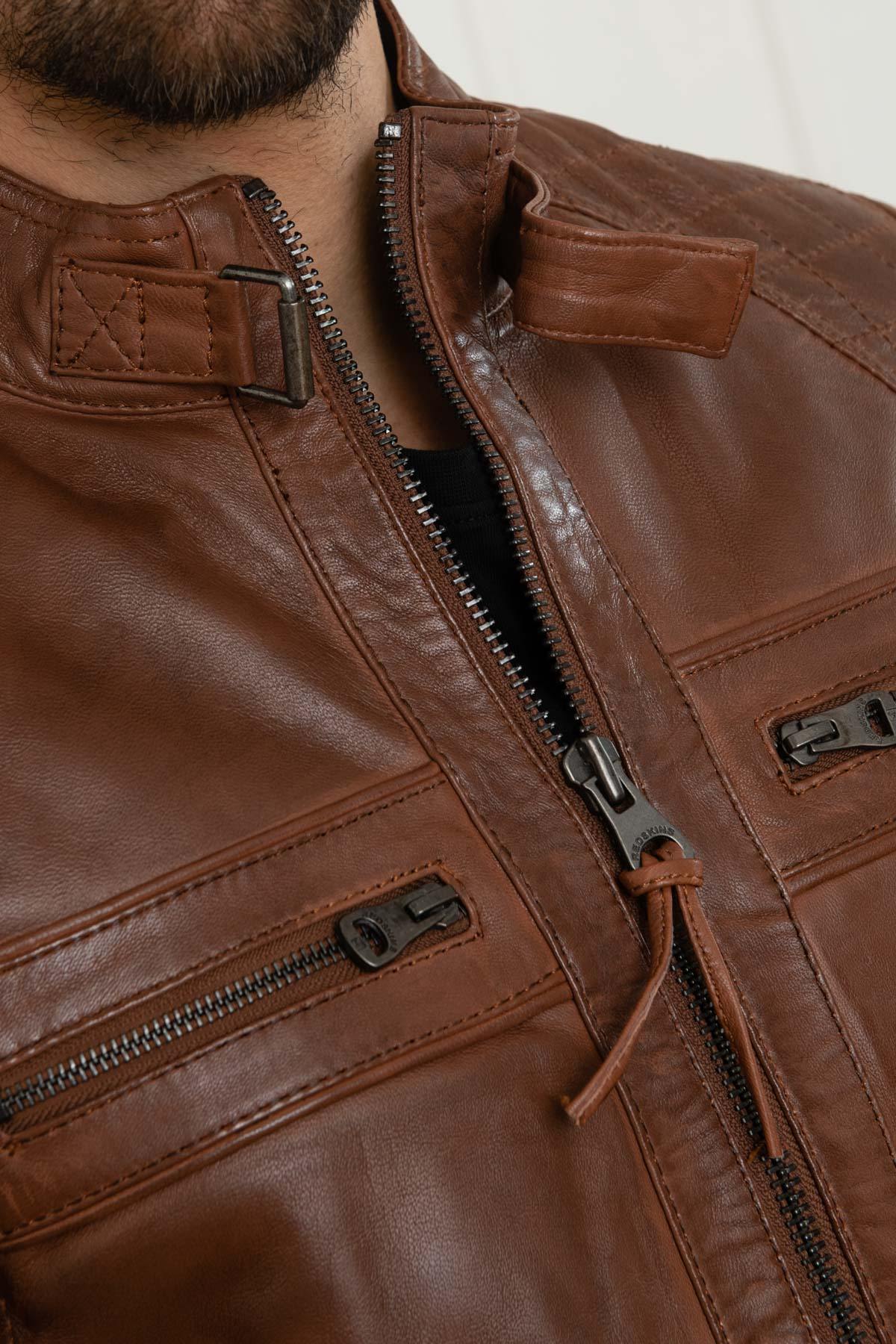 Fashionable cognac redskins leather jacket - Image n°10