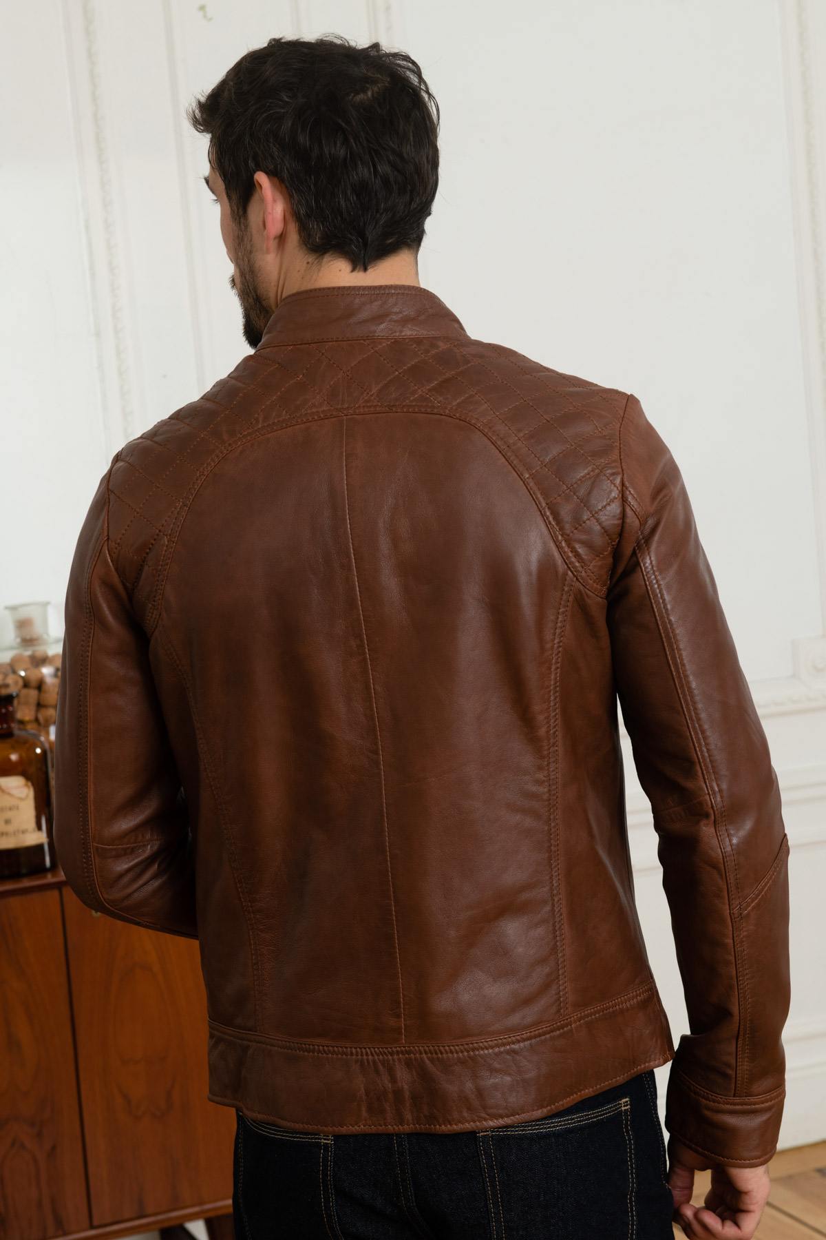 Fashionable cognac redskins leather jacket - Image n°8