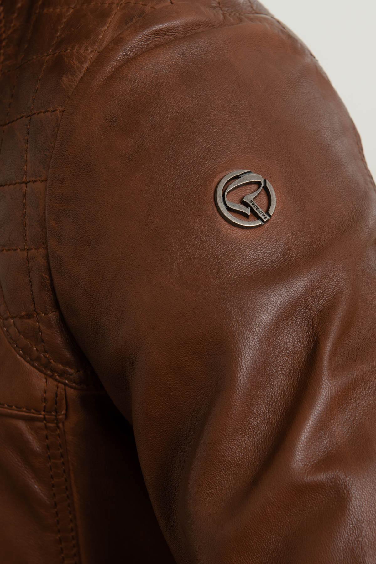 Fashionable cognac redskins leather jacket - Image n°11