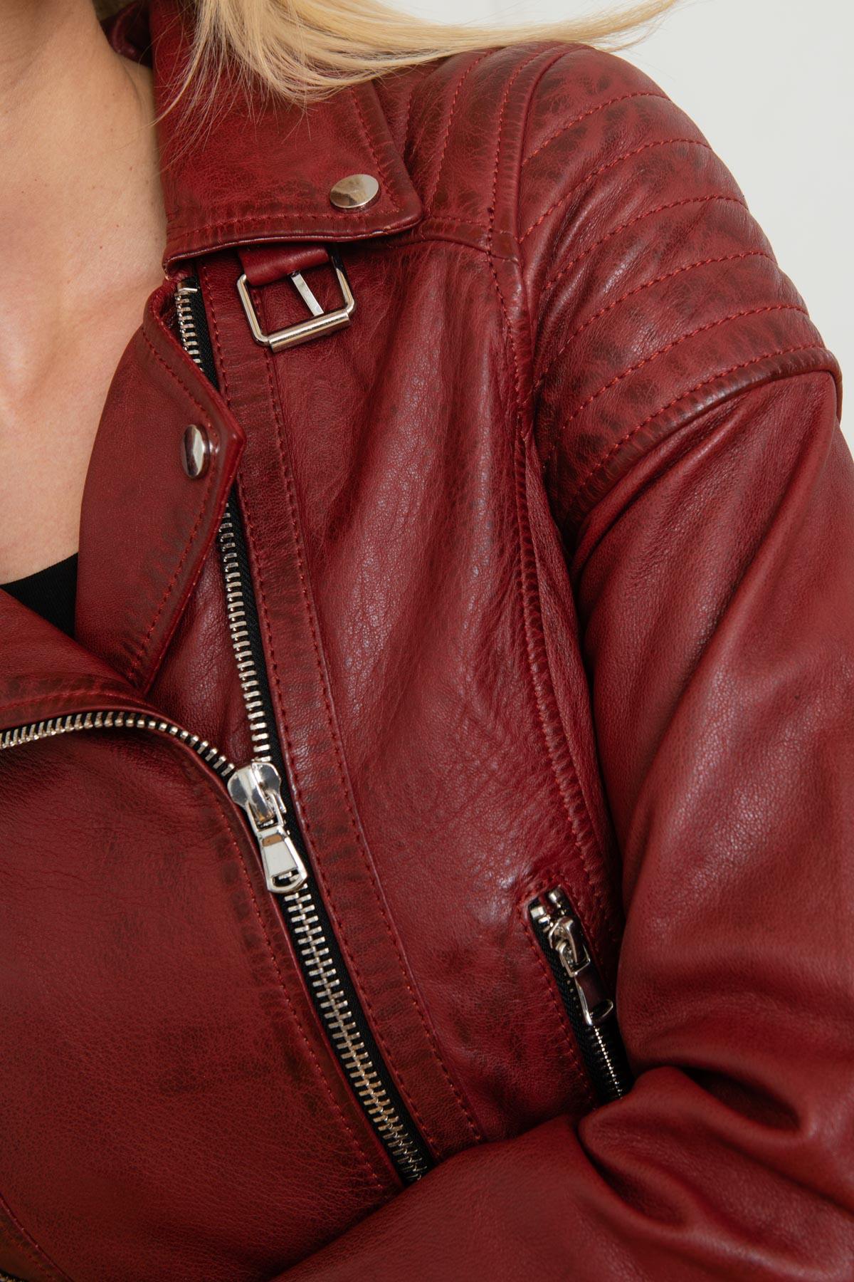 Women's Biker Jacket in red sheep leather - Image n°7