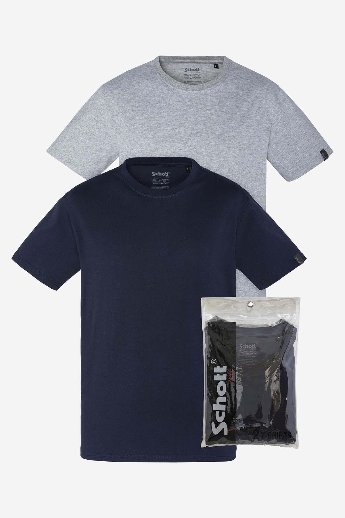 Pack of 2 plain navy blue and heather gray t-shirts - Image n°1