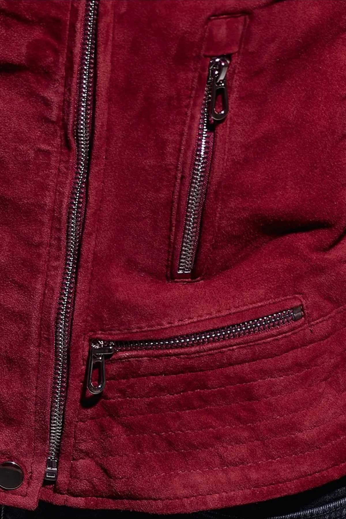 Red suede leather Biker Jacket jacket - Image n°2