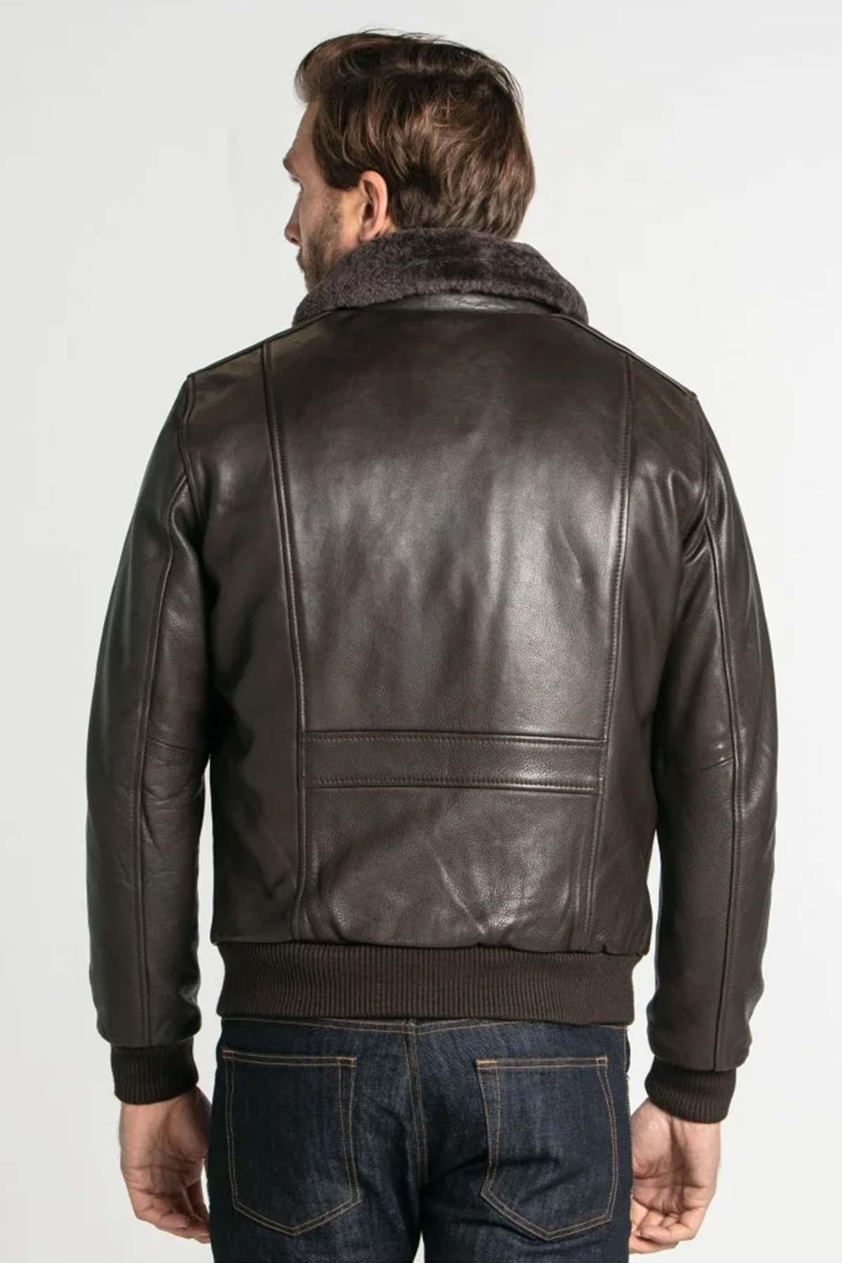 Thick brown cowhide leather aviator - Image n°2