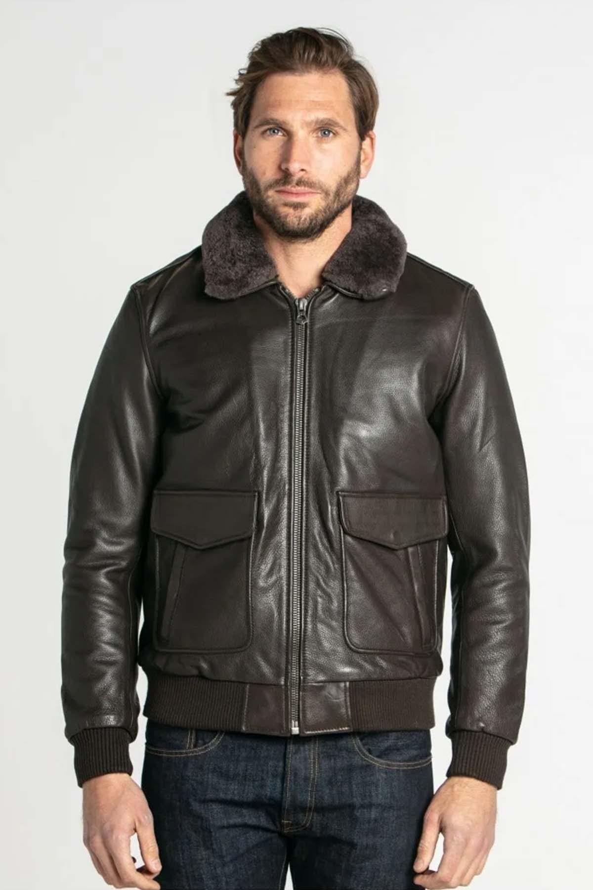 Thick brown cowhide leather aviator - Image n°3