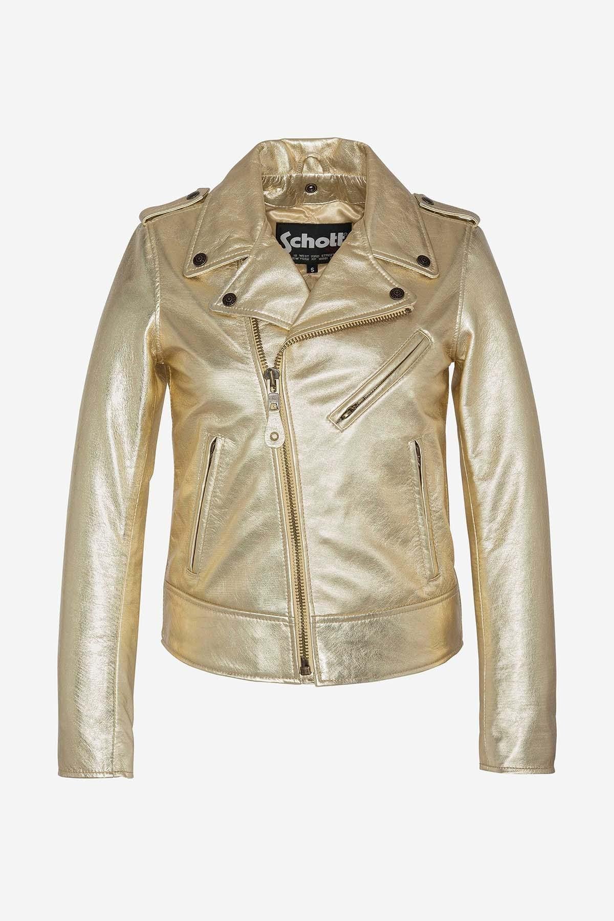 Women's gold-colored Perfecto jacket - Image n°1