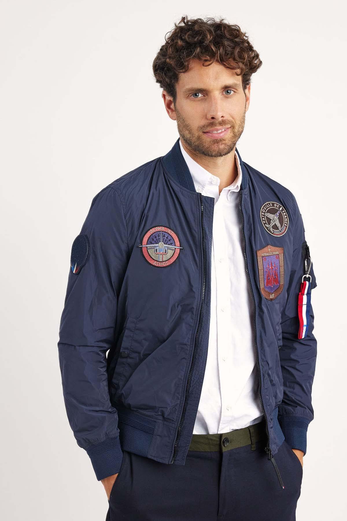 Navy blue Patrouille de France nylon bomber jacket - Image n°1