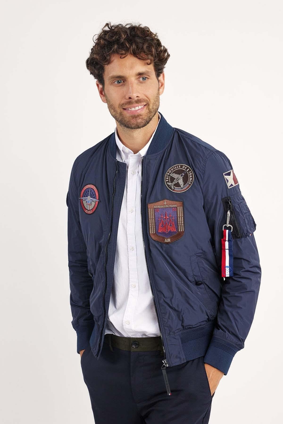 Navy blue Patrouille de France nylon bomber jacket - Image n°5