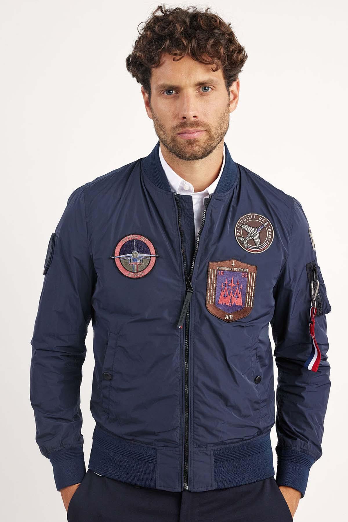 Navy blue Patrouille de France nylon bomber jacket - Image n°3