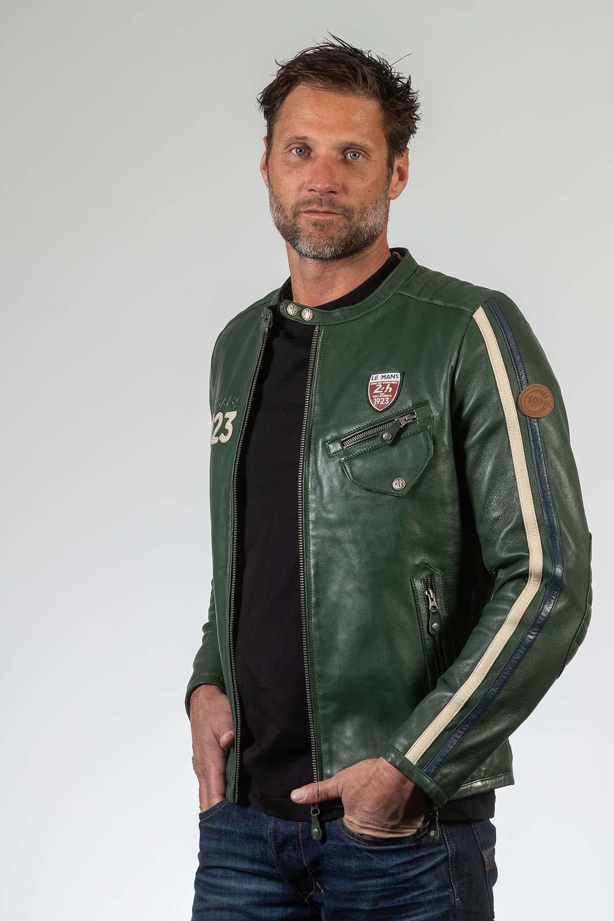 Green genuine leather jacket 24h du mans 1923 - Image n°1