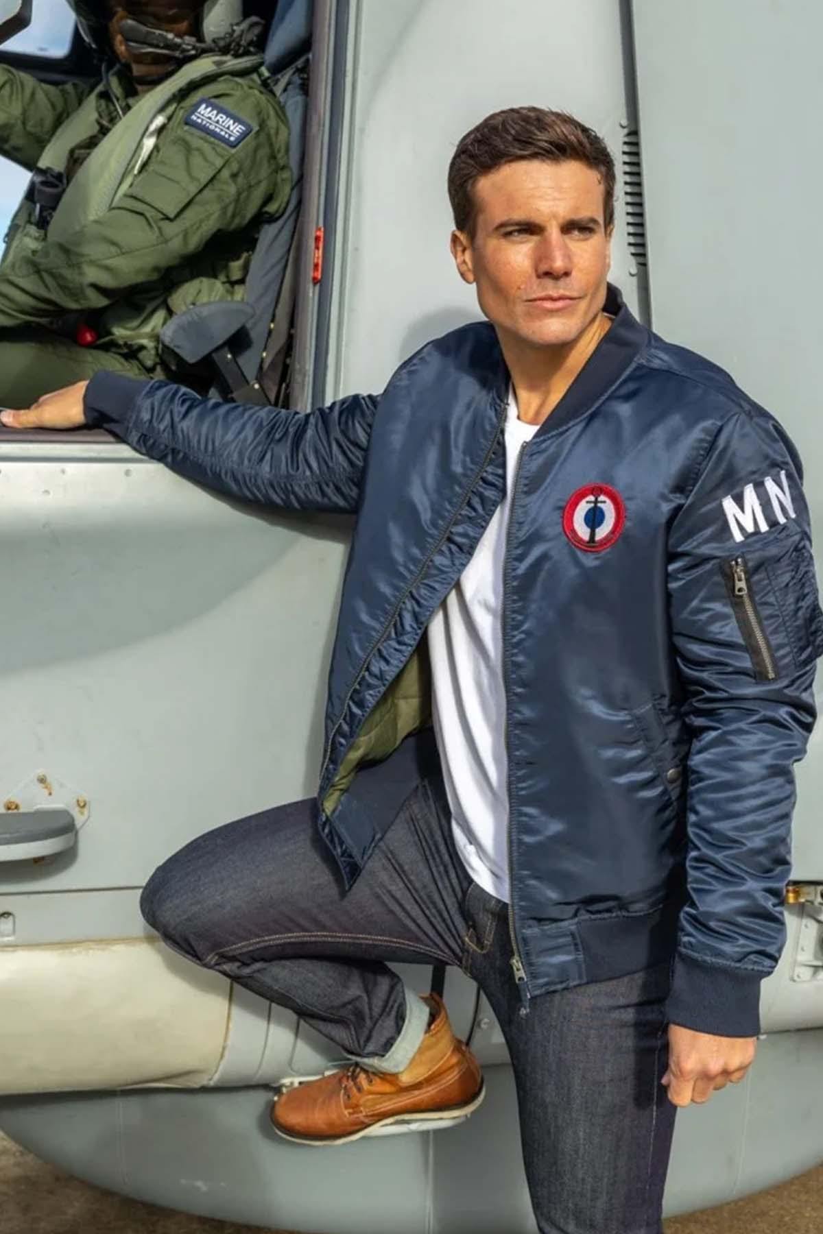 Navy blue naval aeronautics bomber jacket - Image n°2