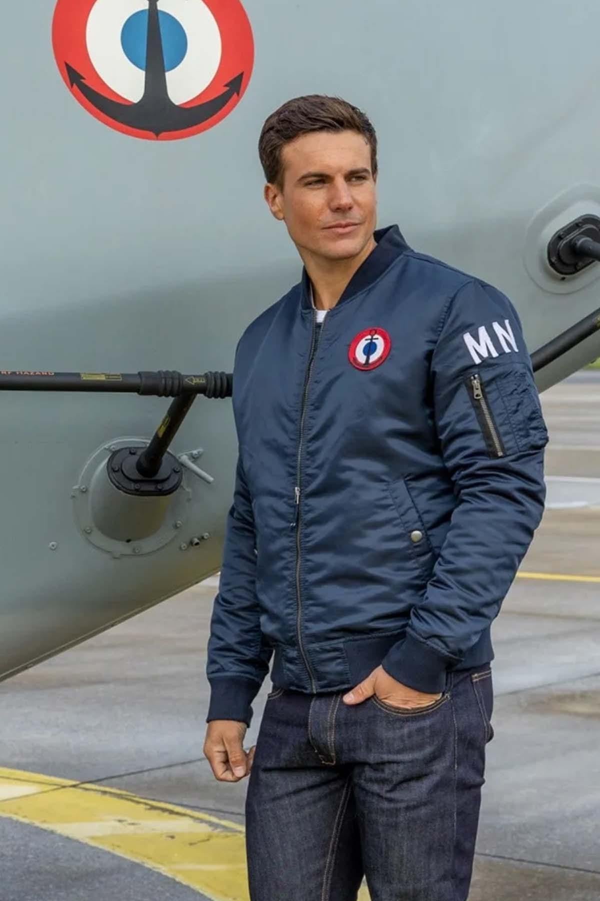 Navy blue naval aeronautics bomber jacket - Image n°4