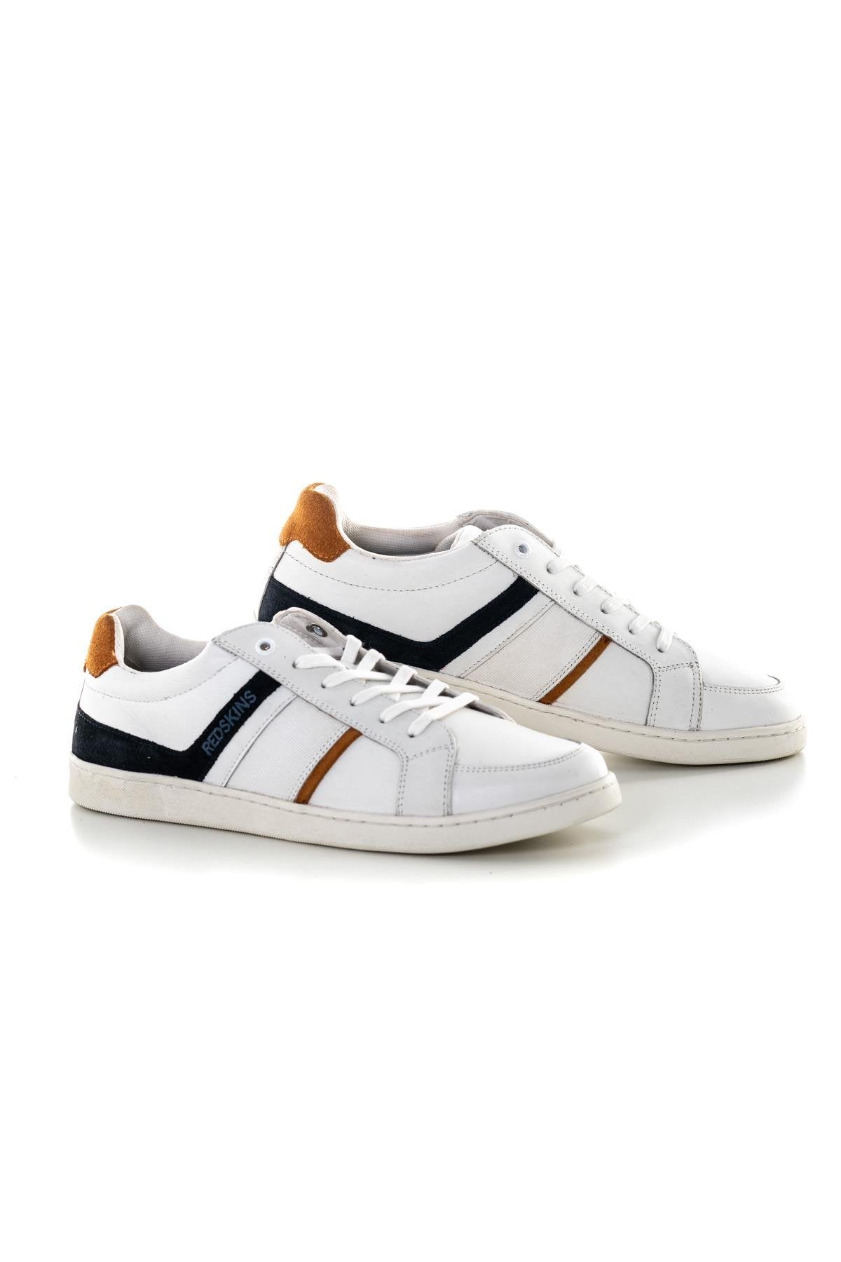 White Navy Orange Leather Sneakers - Image n°1