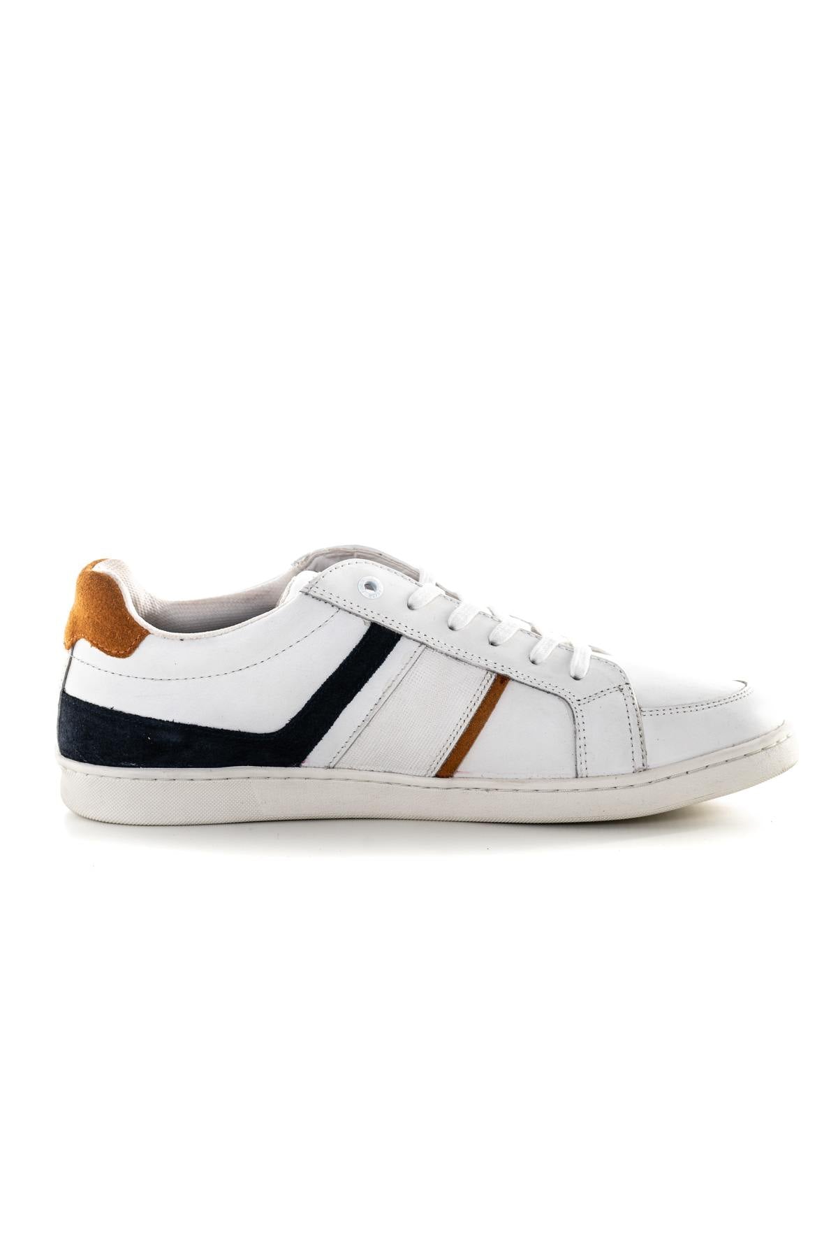 White Navy Orange Leather Sneakers - Image n°2