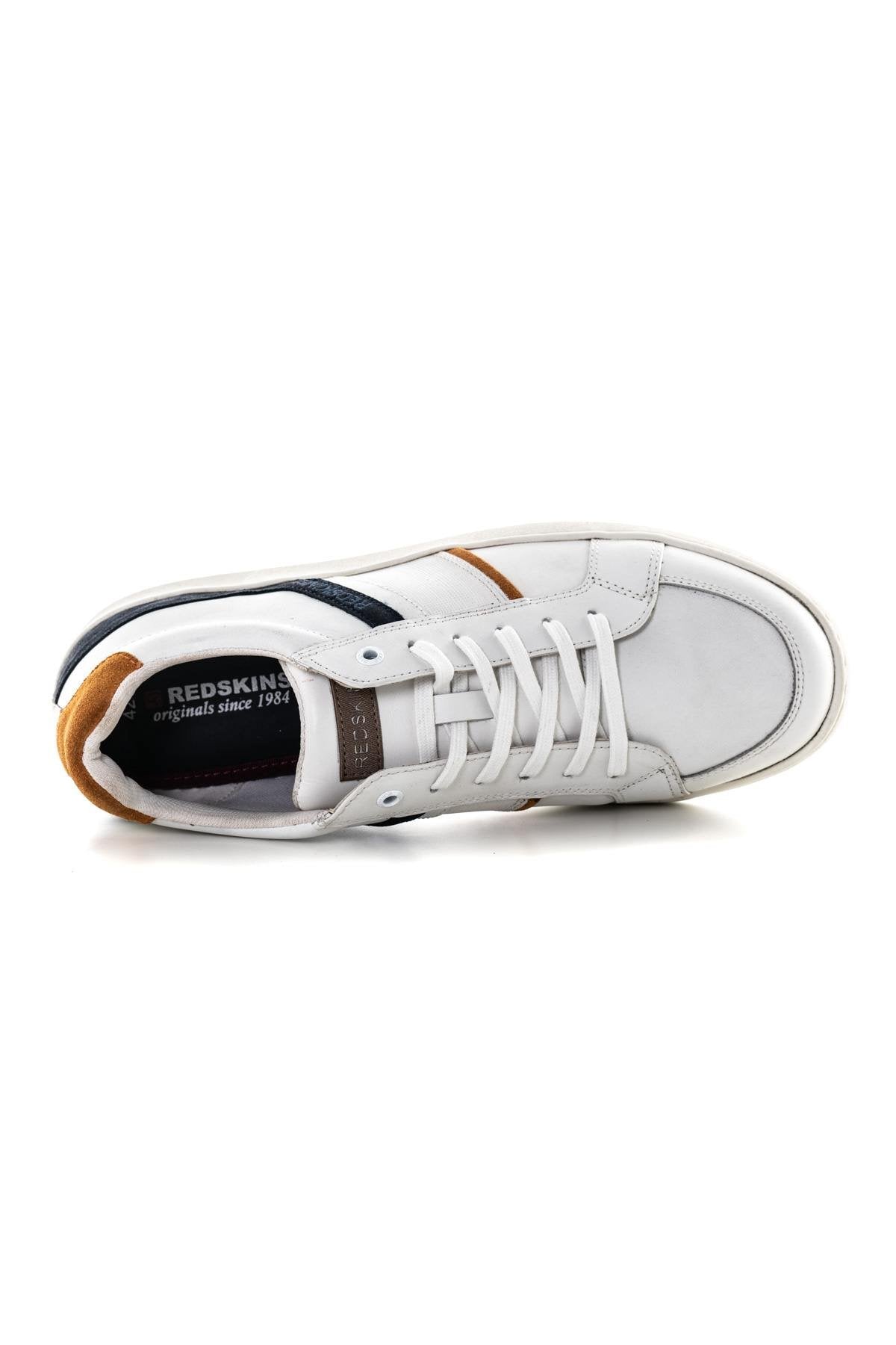 White Navy Orange Leather Sneakers - Image n°3