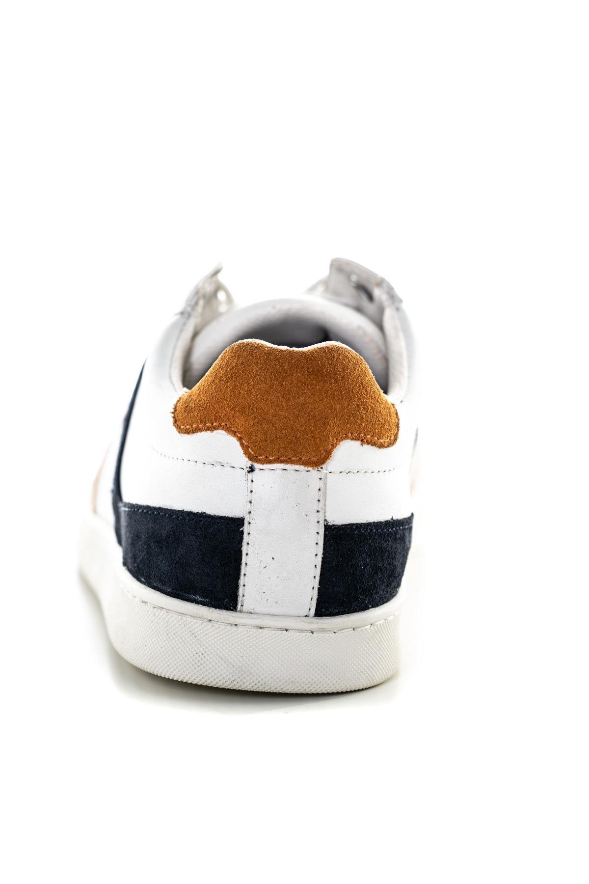 White Navy Orange Leather Sneakers - Image n°6