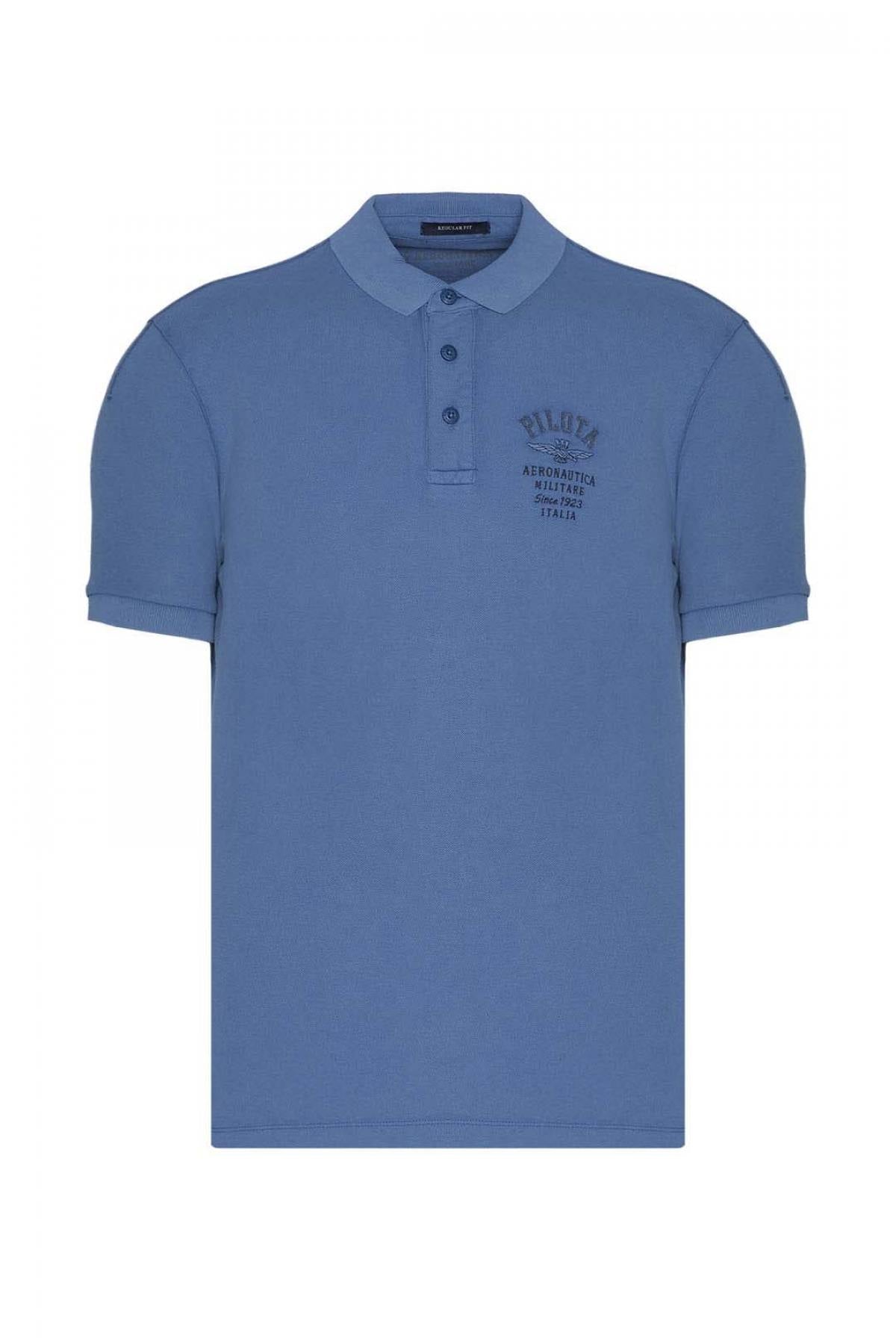 Blue vintage effect polo shirt - Image n°4