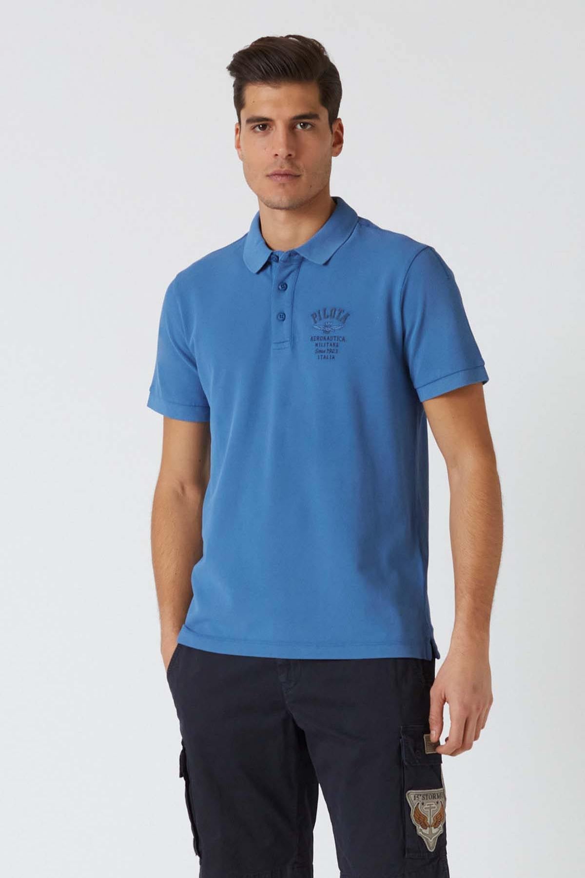 Blue vintage effect polo shirt - Image n°1