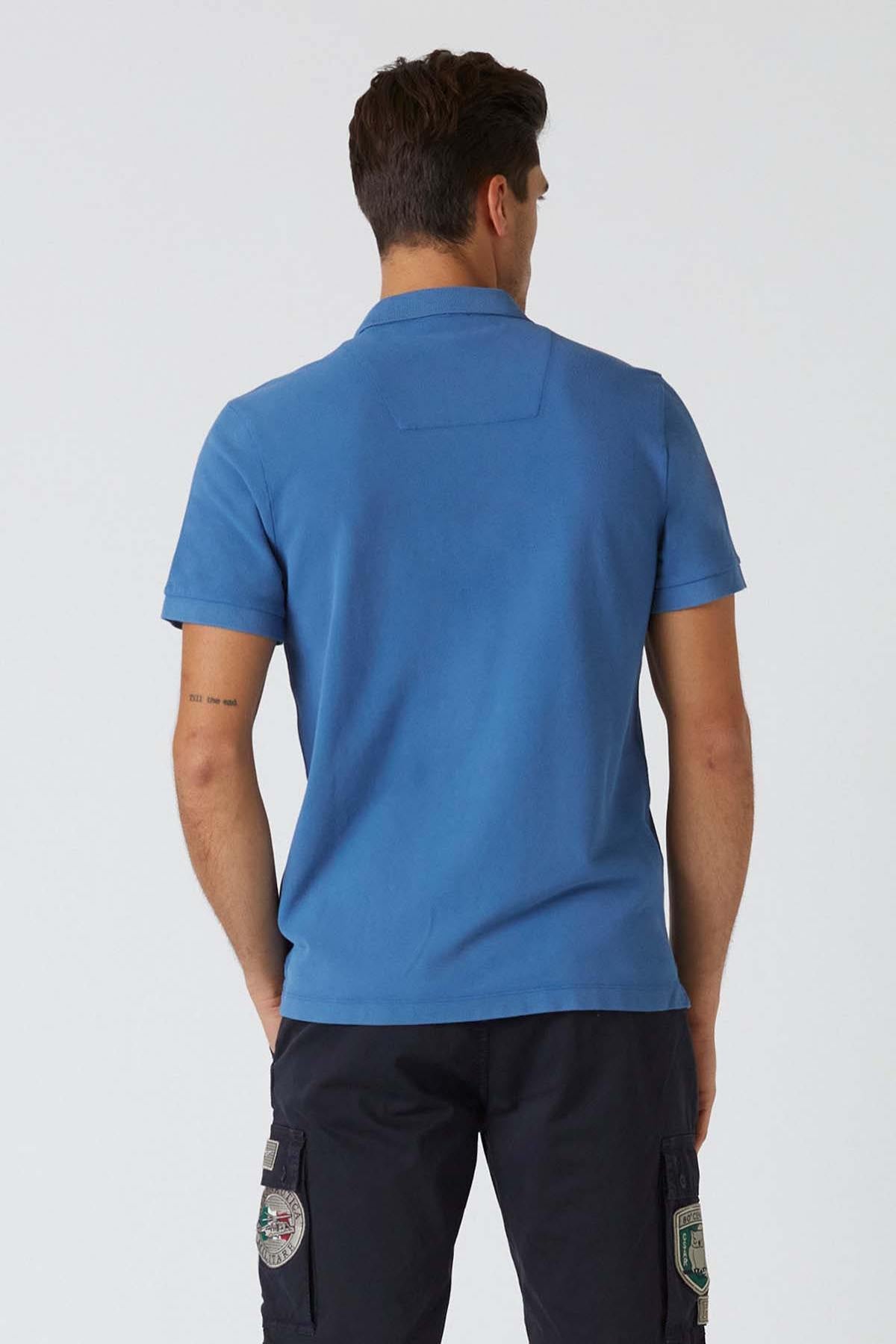 Blue vintage effect polo shirt - Image n°3