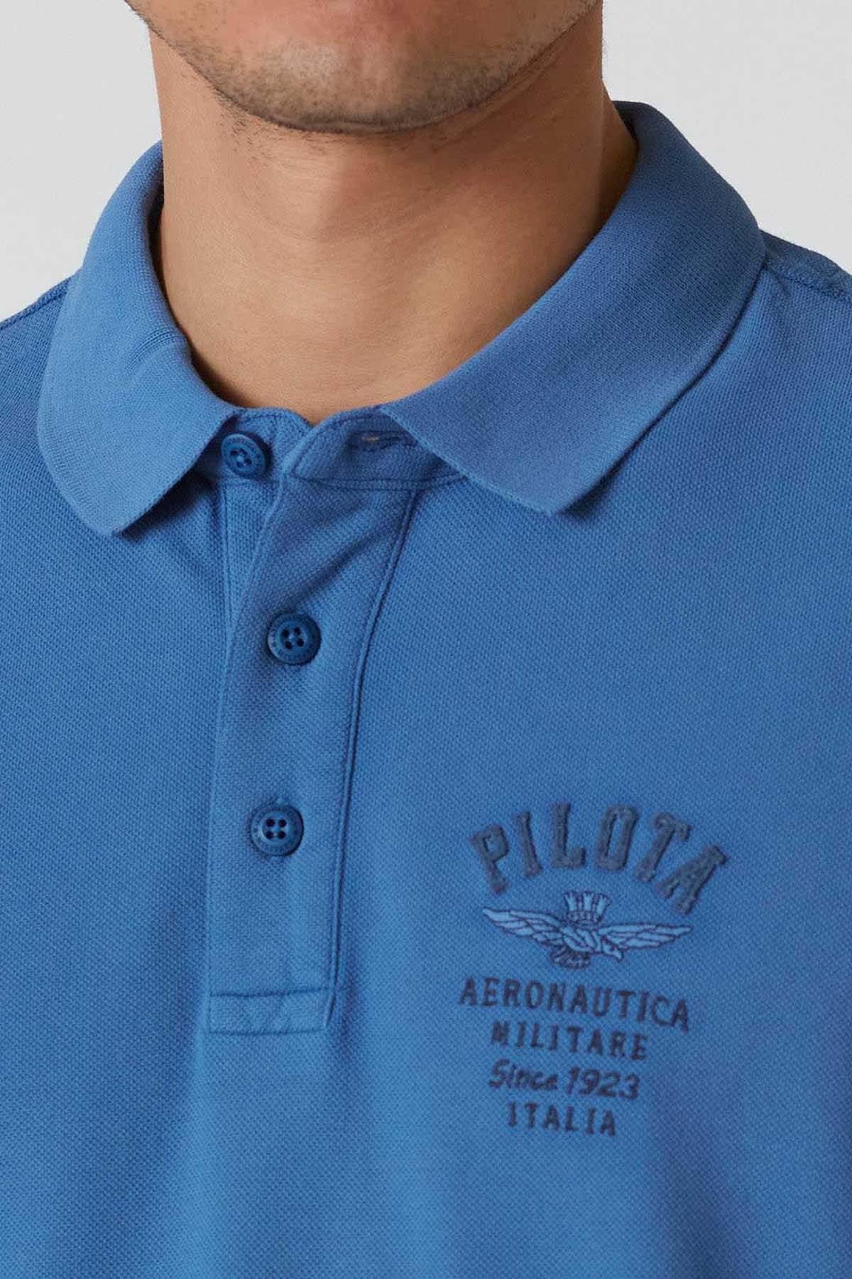 Blue vintage effect polo shirt - Image n°2