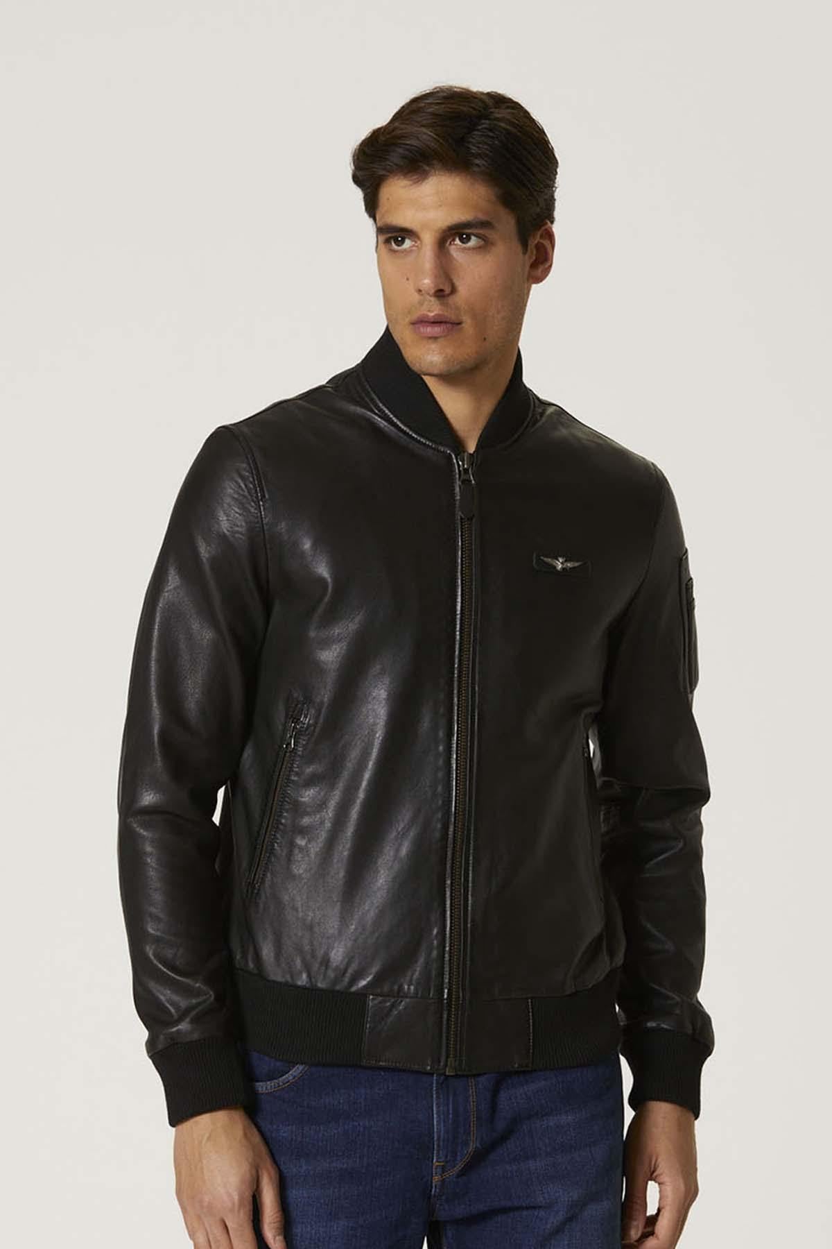 Leather bomber with the Aeronautica Militare eagle - Image n°1