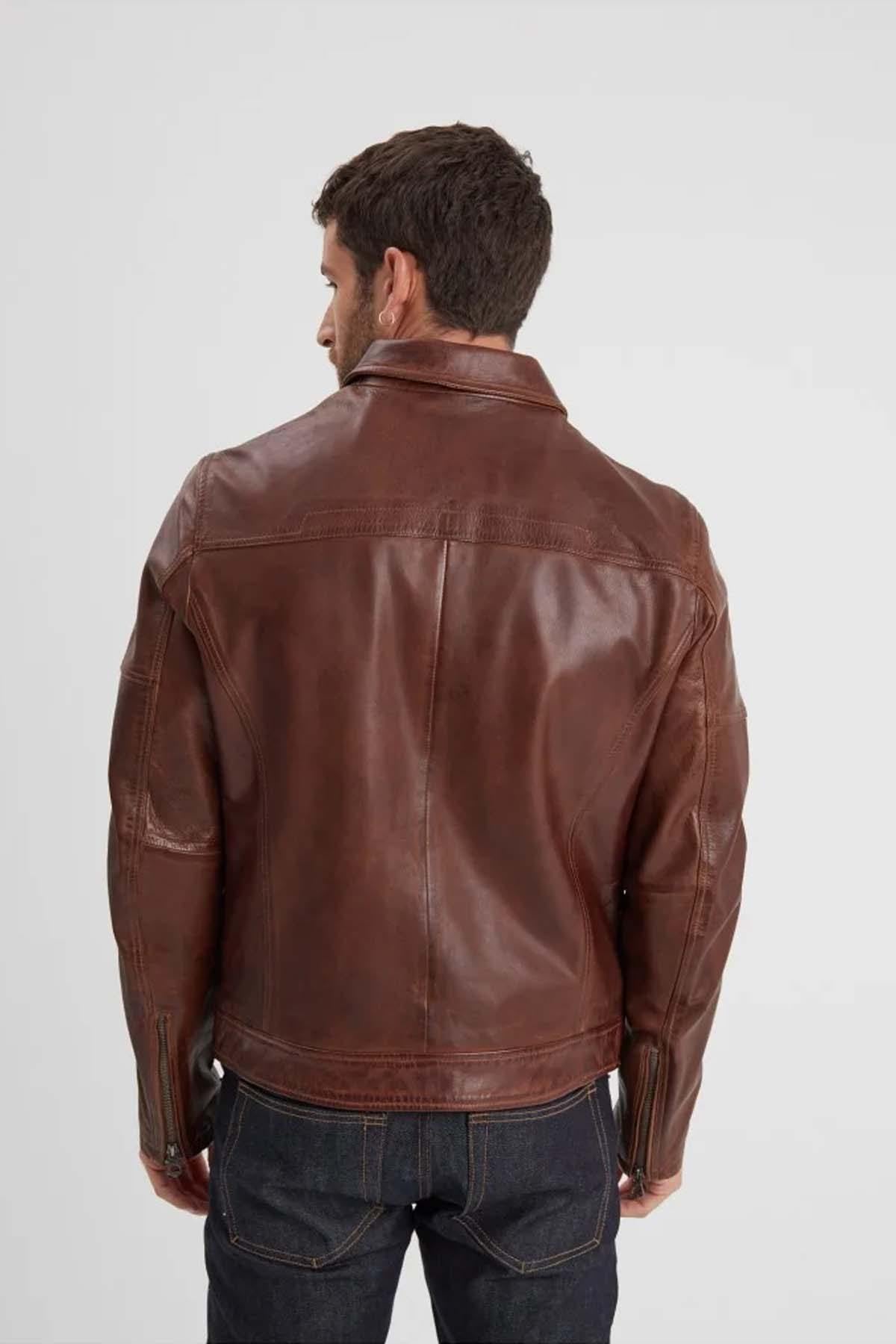 Thick retro-style leather jacket - Image n°2