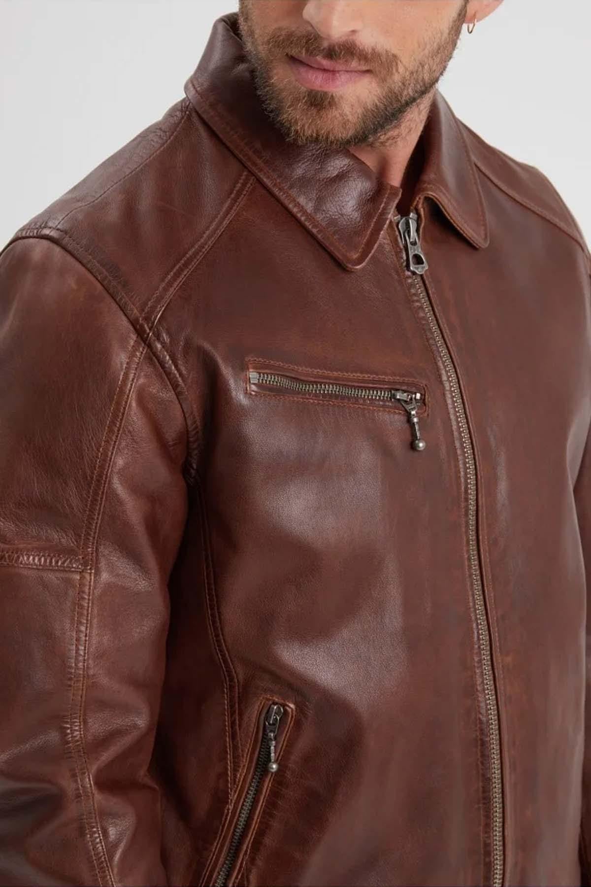 Thick retro-style leather jacket - Image n°5