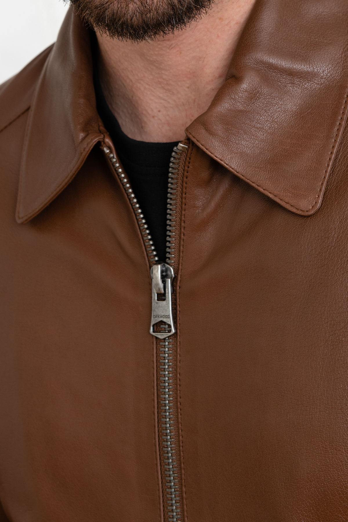 Sheepskin leather jacket with shirt collar Tan - Image n°6