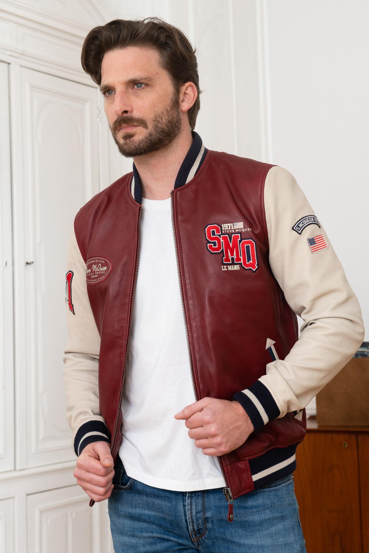 Dark red varsity teddy Steve McQueen Le Mans - Image n°1