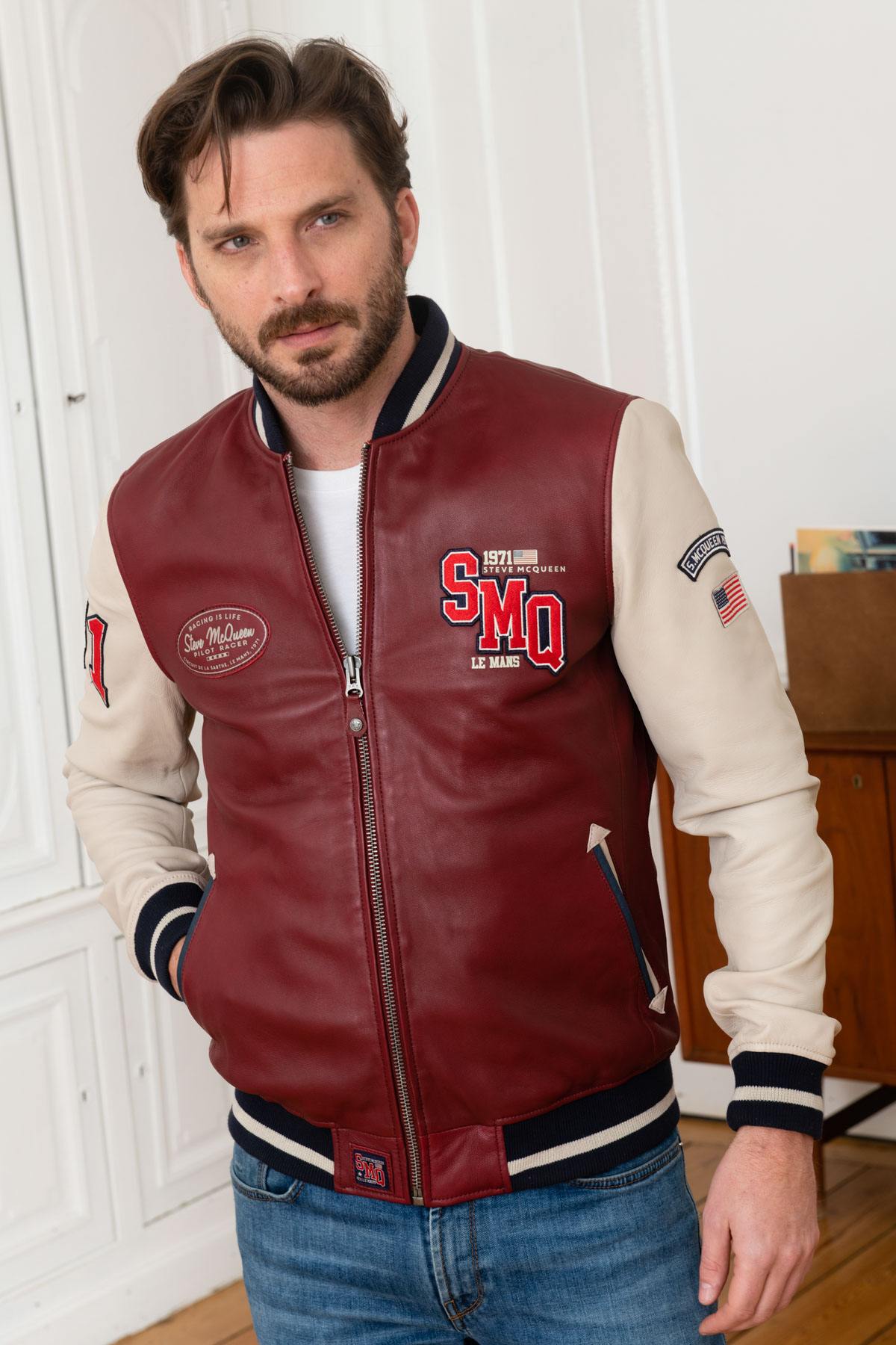 Dark red varsity teddy Steve McQueen Le Mans - Image n°3