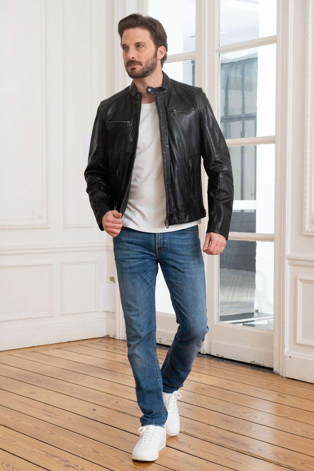 Black sheepskin leather jacket - Image n°2