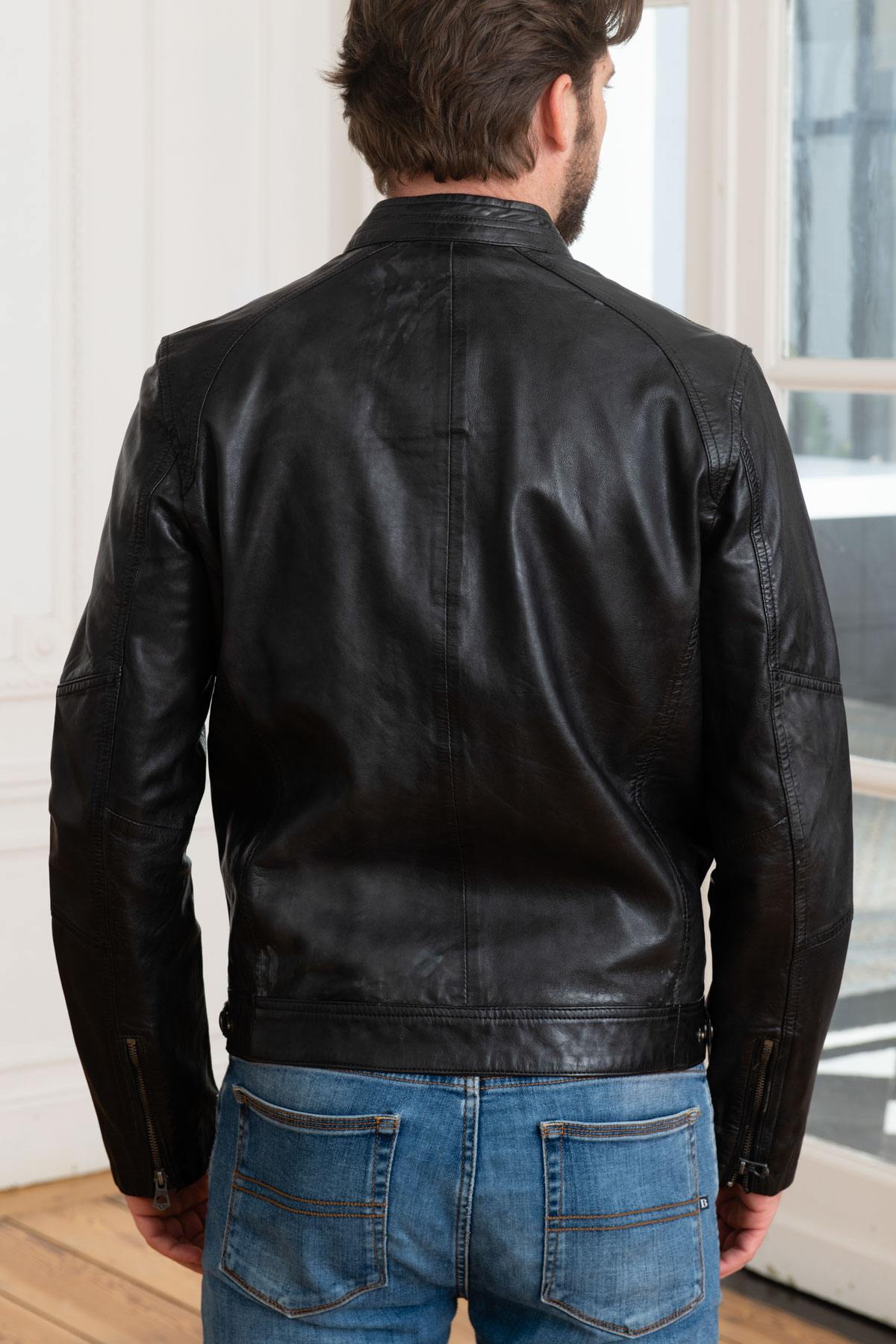 Black sheepskin leather jacket - Image n°6