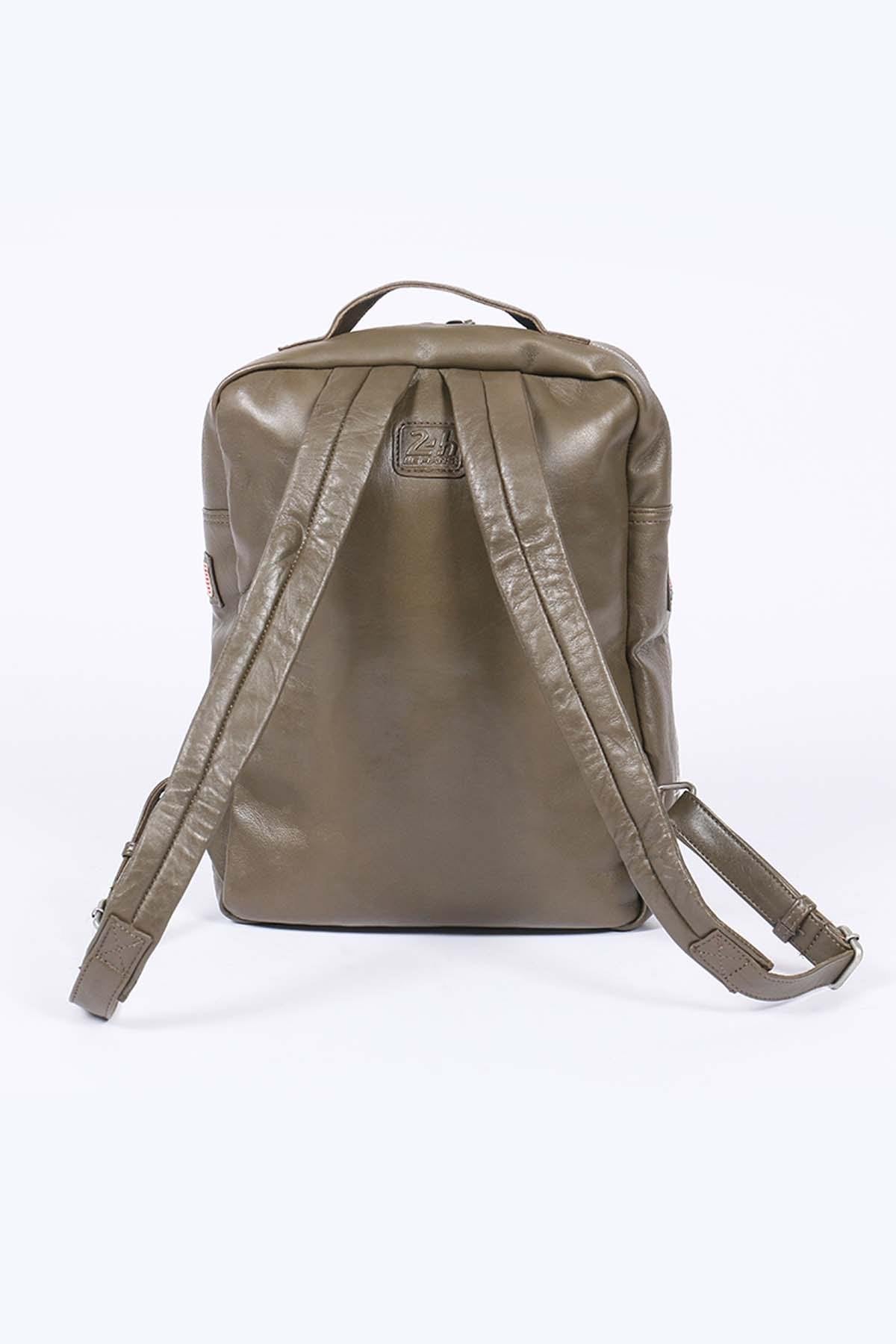 Khaki sheepskin leather backpack - Image n°3