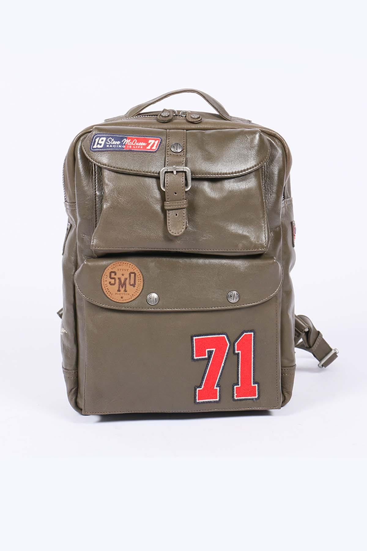 Khaki sheepskin leather backpack - Image n°1