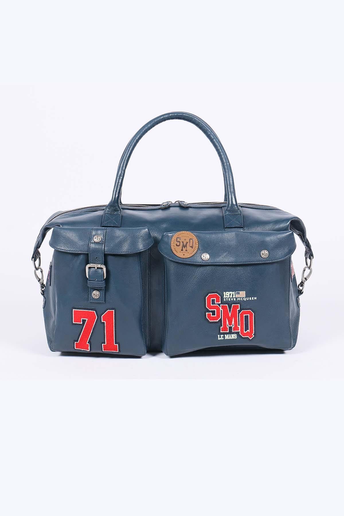 48H travel bag in royal blue sheepskin leather - Image n°1