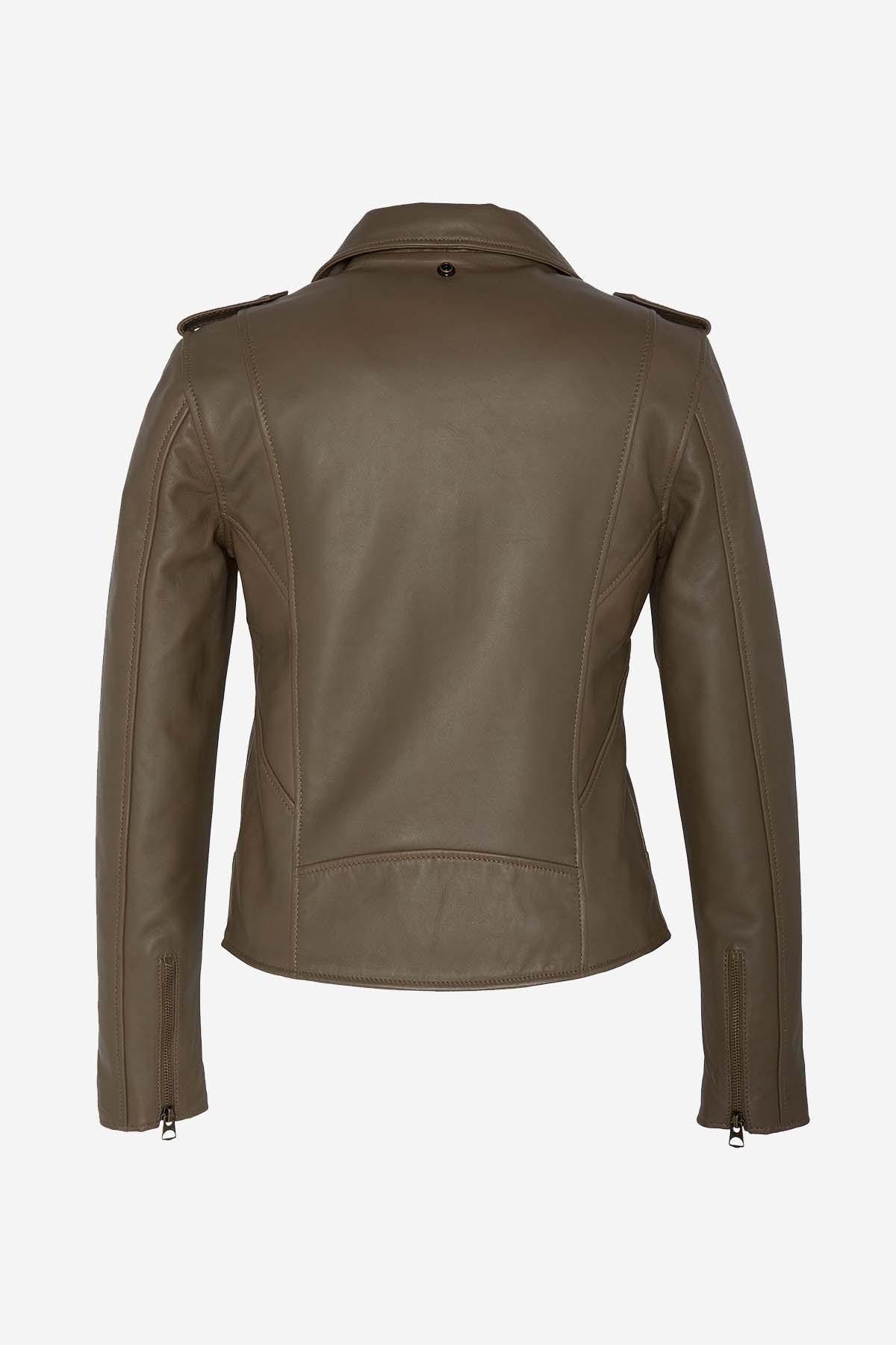 Fitted perfecto in khaki leather - Image n°7