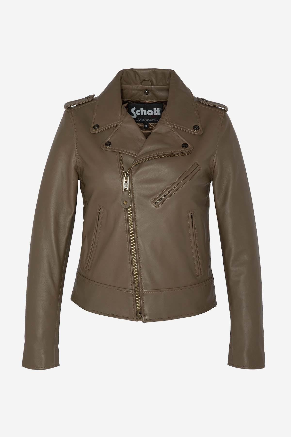 Fitted perfecto in khaki leather - Image n°5