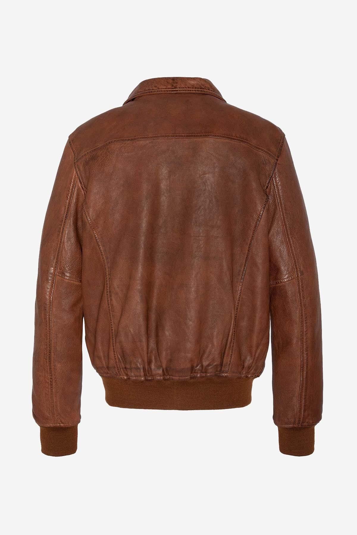 Vintage style leather jacket in cognac color - Image n°7