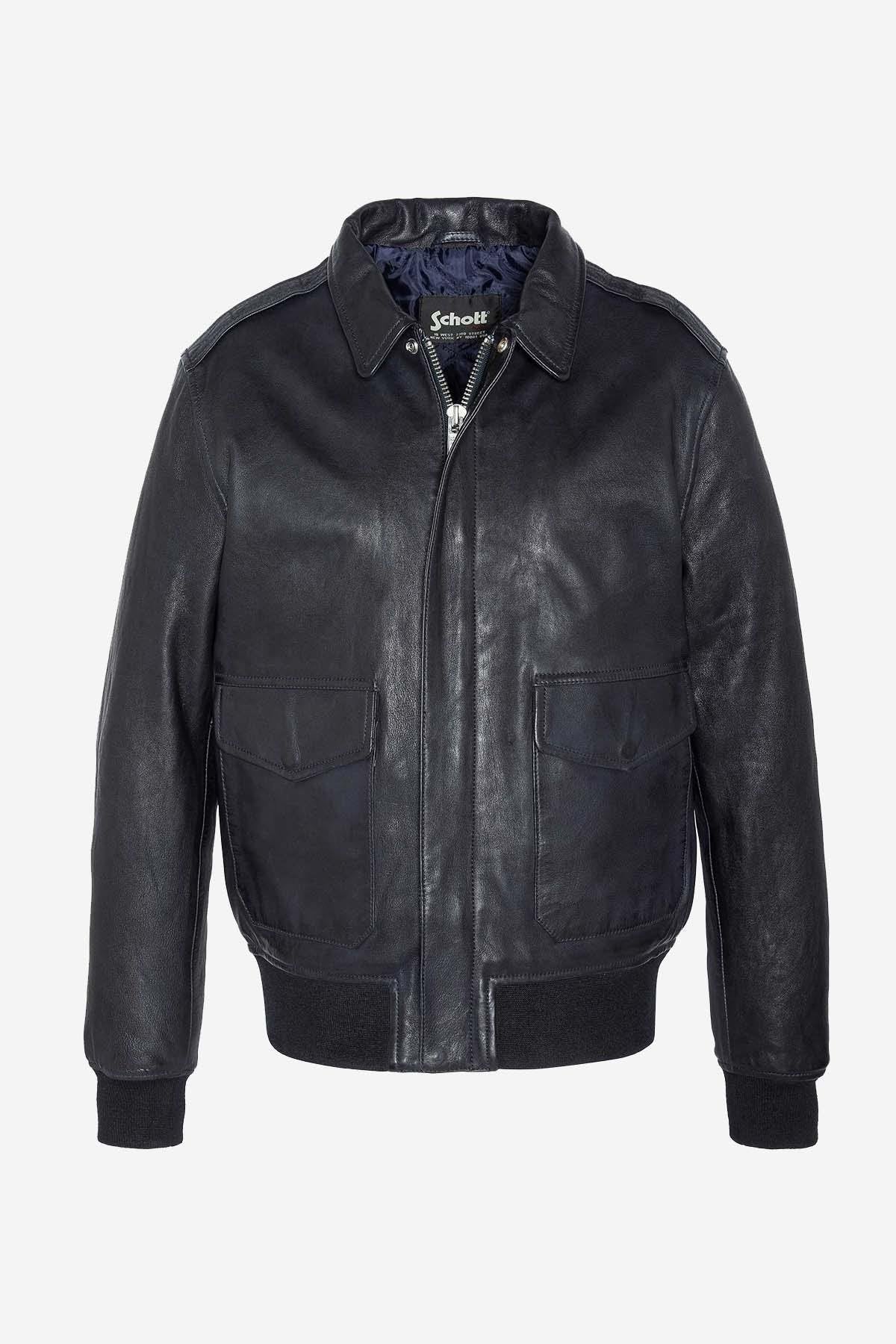 Vintage shirt collar jacket in dark blue leather - Image n°5