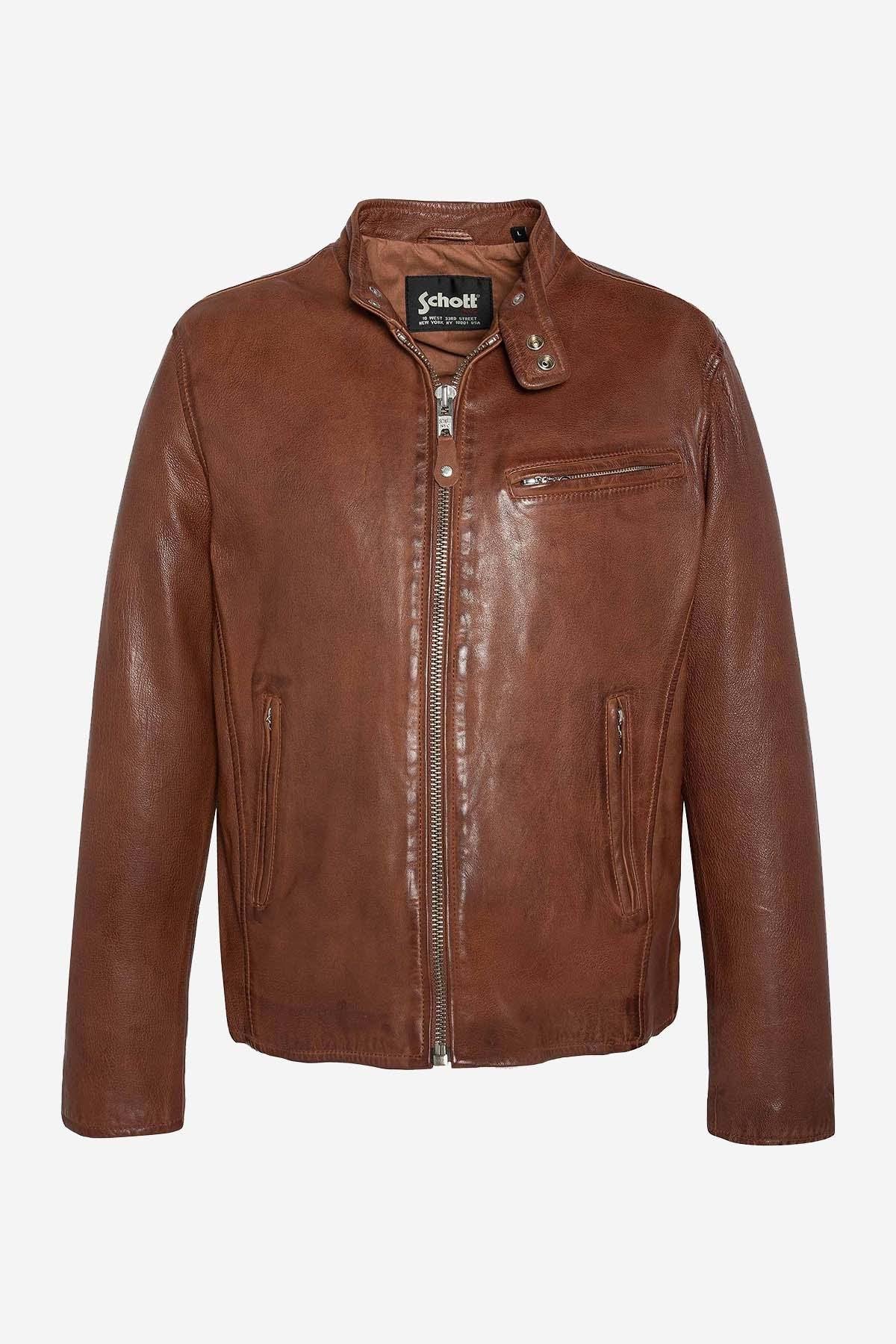 Cafe racer style leather jacket - Image n°1