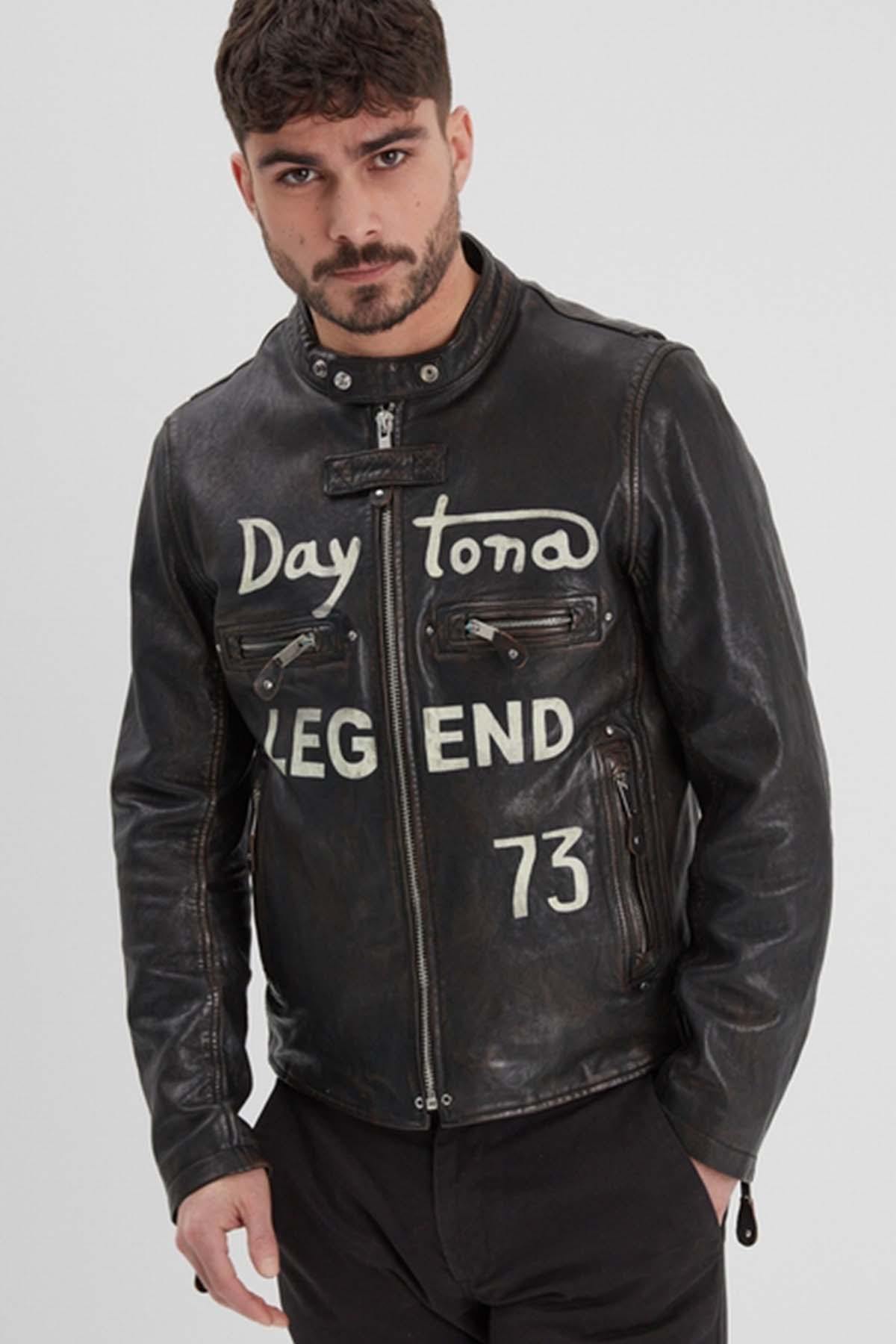 Biker-style jacket in aged lambskin - Image n°1