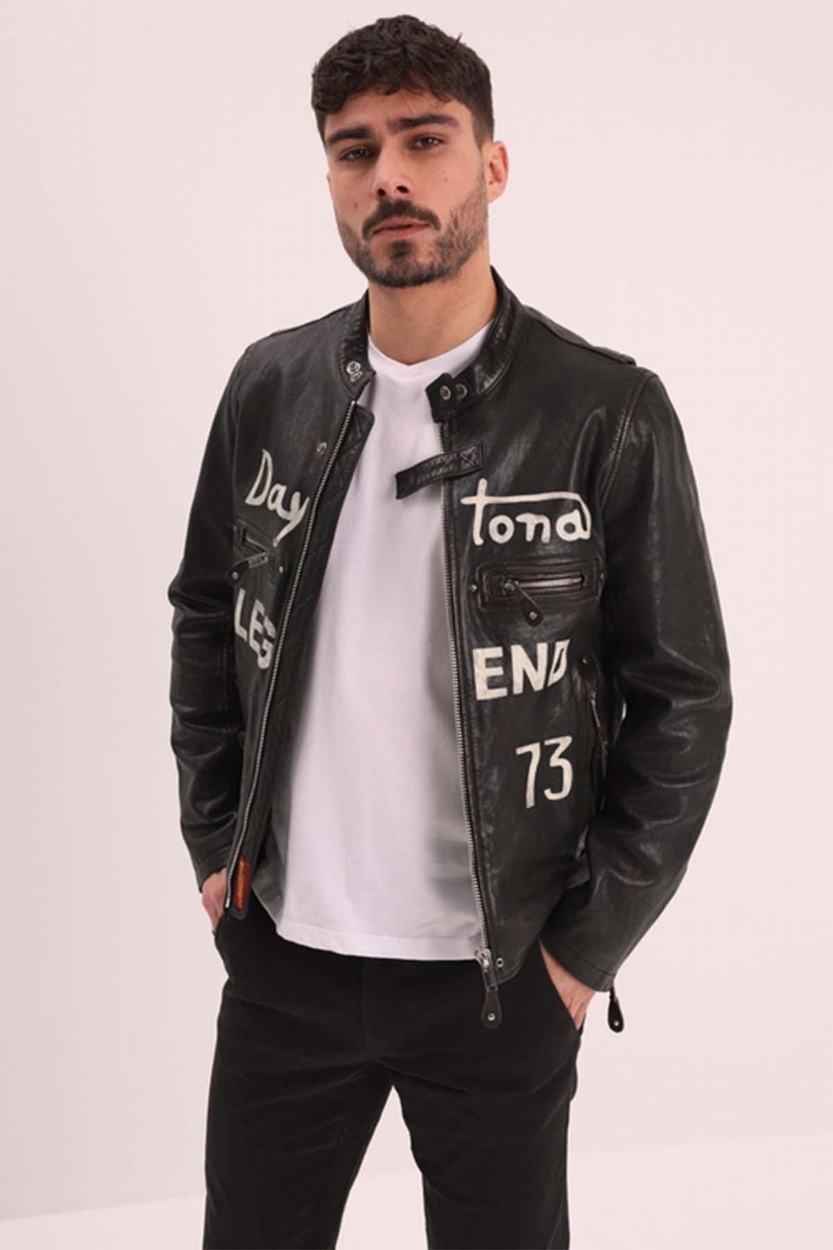 Biker-style jacket in aged lambskin - Image n°2