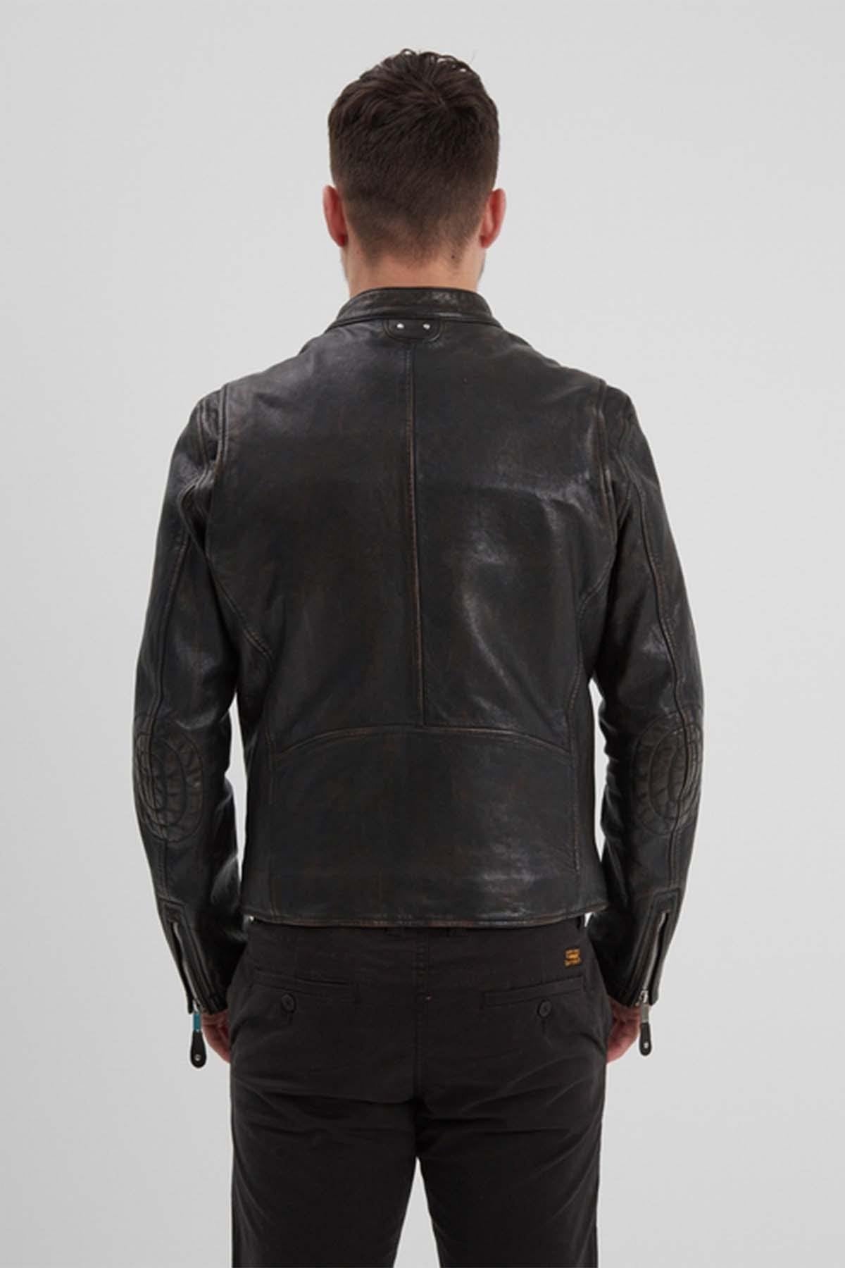 Biker-style jacket in aged lambskin - Image n°3