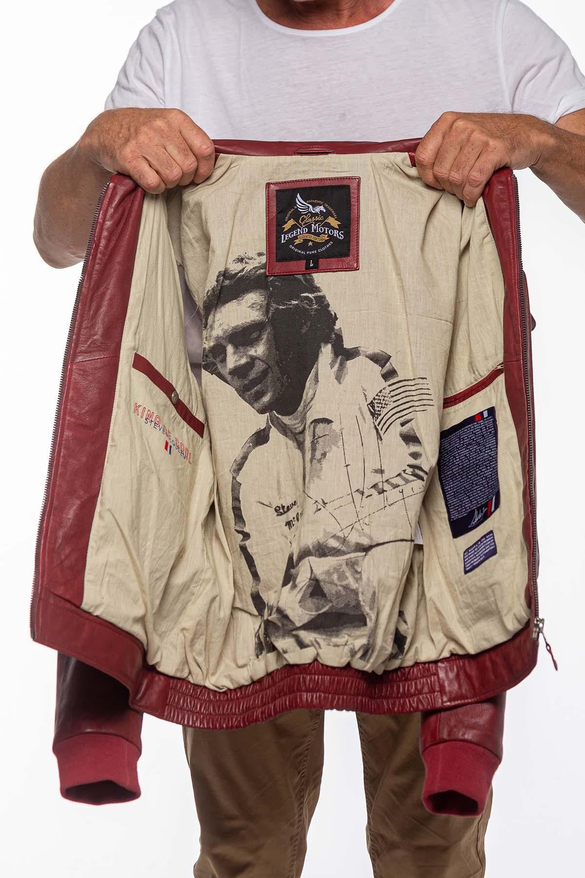 Steve McQueen red leather jacket with shirt collar - Image n°2