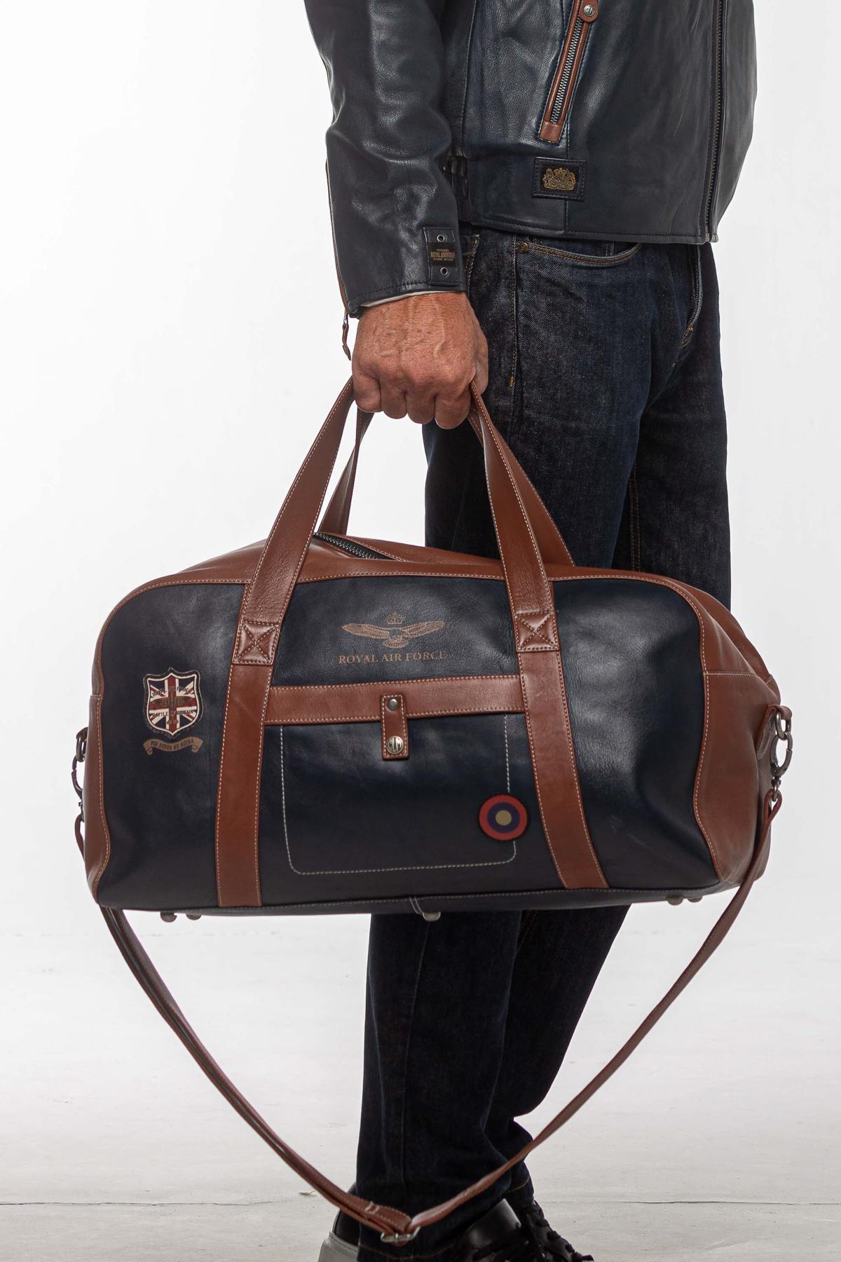 48h travel bag in navy blue leather - Image n°1