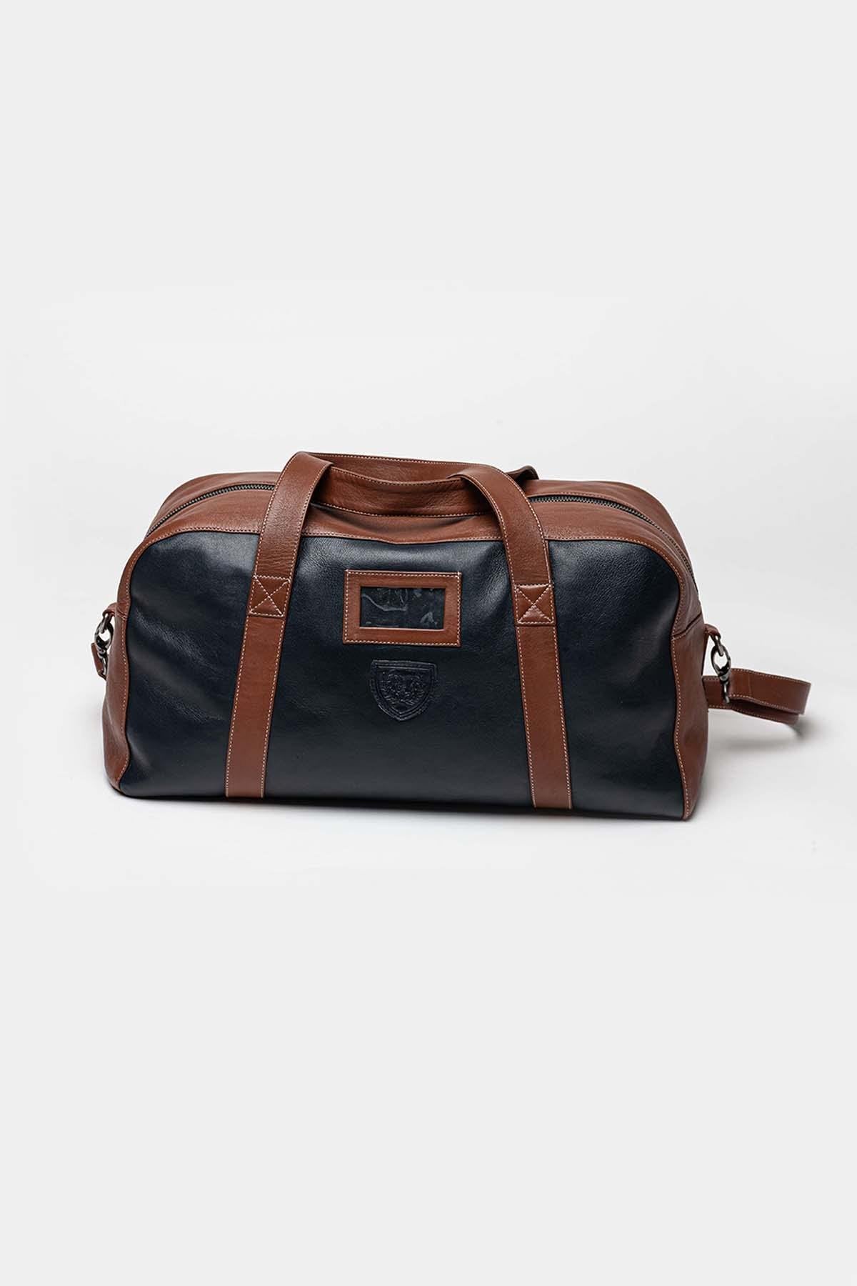 48h travel bag in navy blue leather - Image n°4