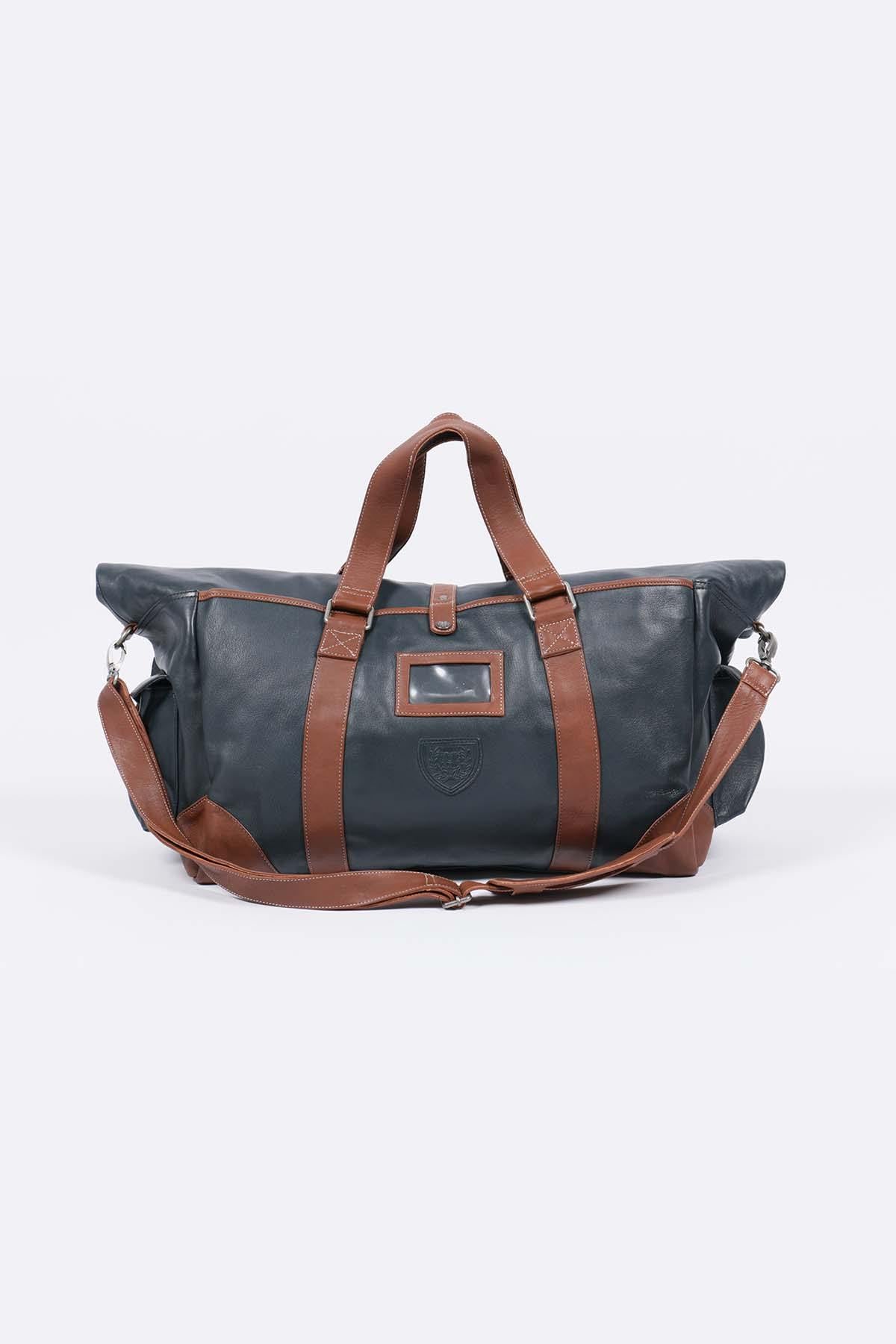 72h travel bag in navy blue leather - Image n°2