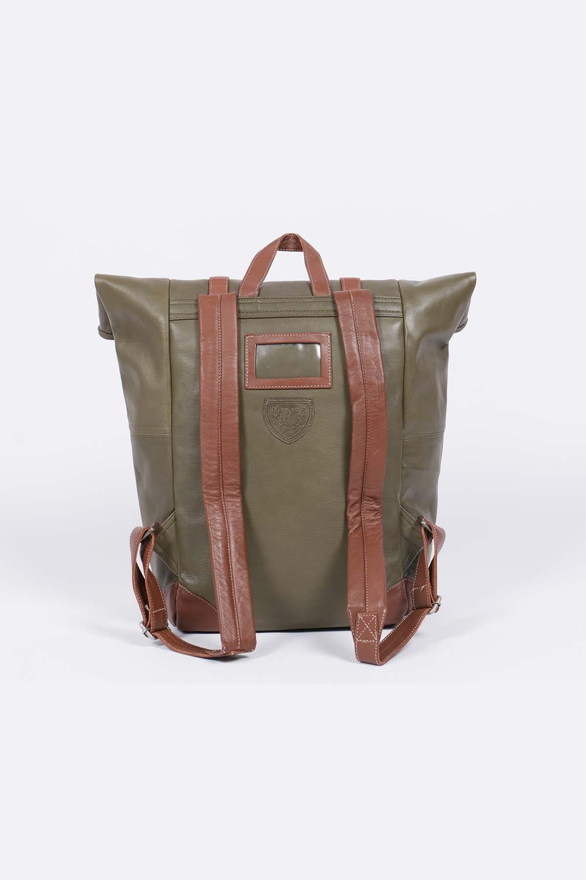 Dark khaki leather backpack - Image n°2